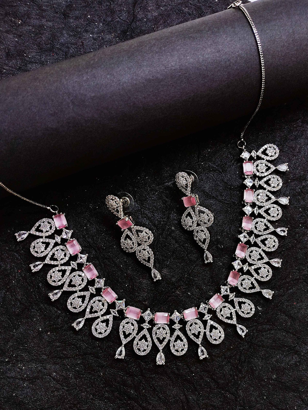 

FEMMIBELLA Silver-Plated American Diamond-Studded Jewellery Set