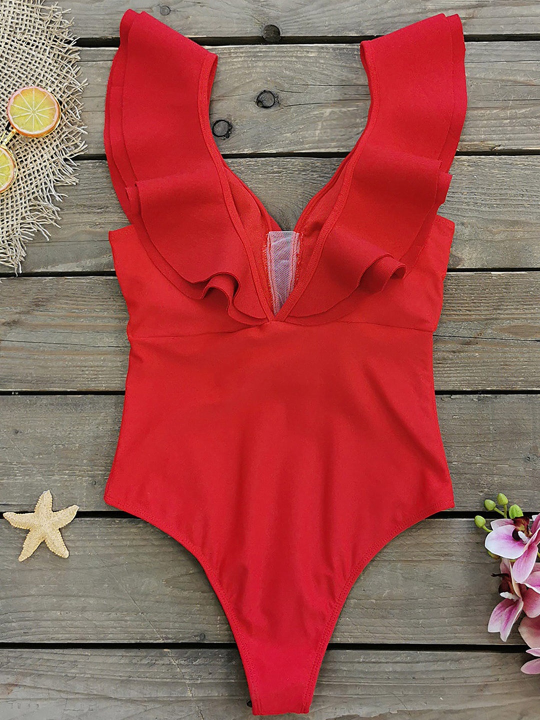 

LULU & SKY Shoulder Straps Swimwear Bodysuit, Red