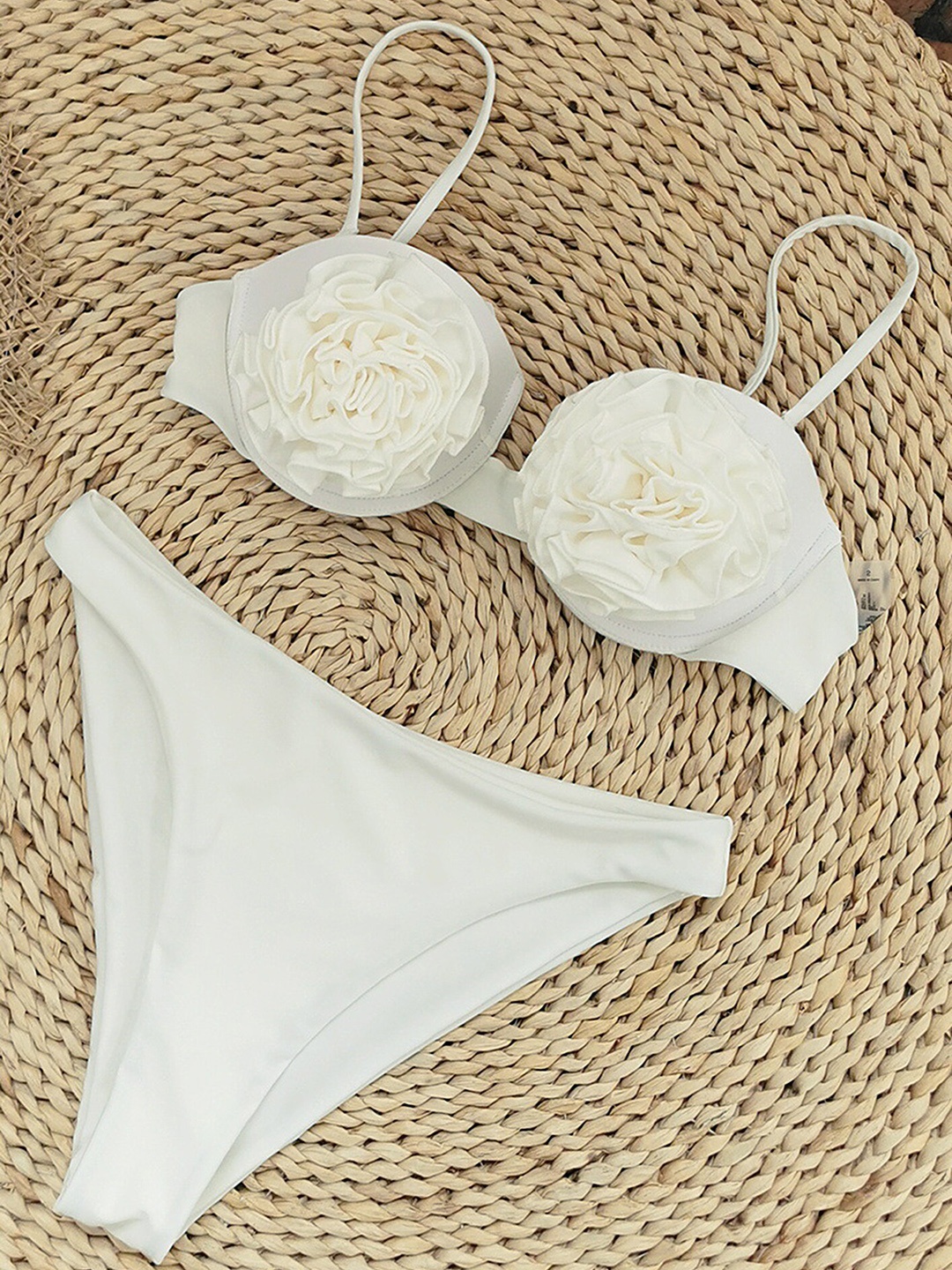 

LULU & SKY Self-Design Shoulder Strap Swim Bikini Set, White