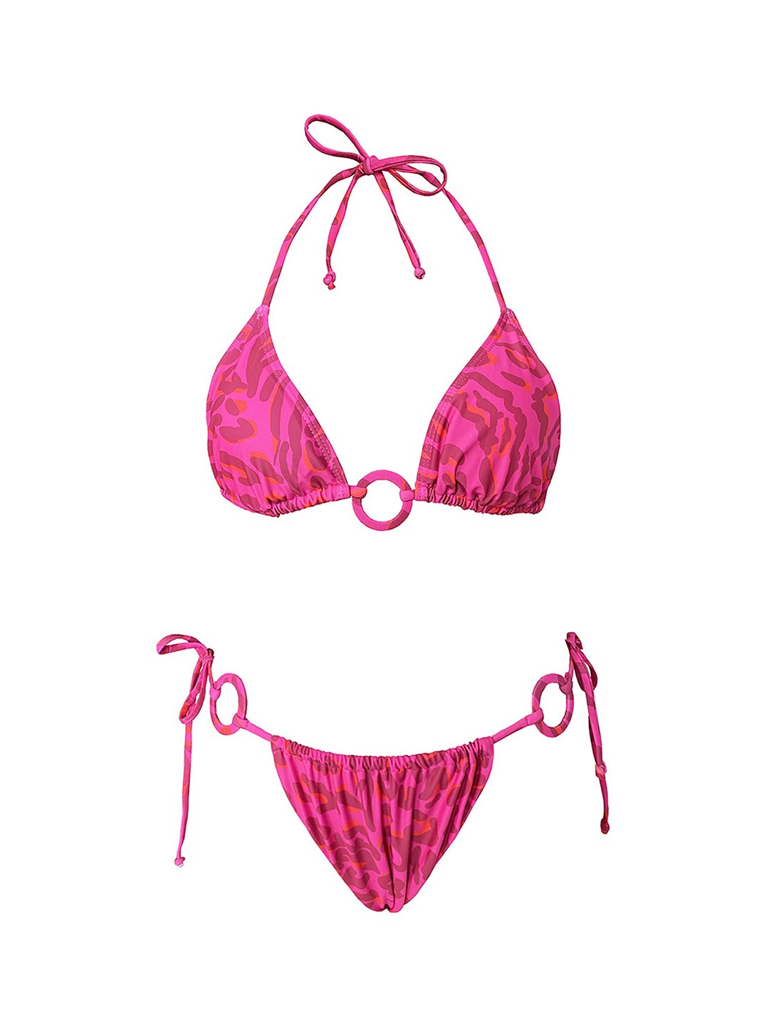 

LULU & SKY Animal Skin Printed Halter Neck Bikini Swimwear, Pink