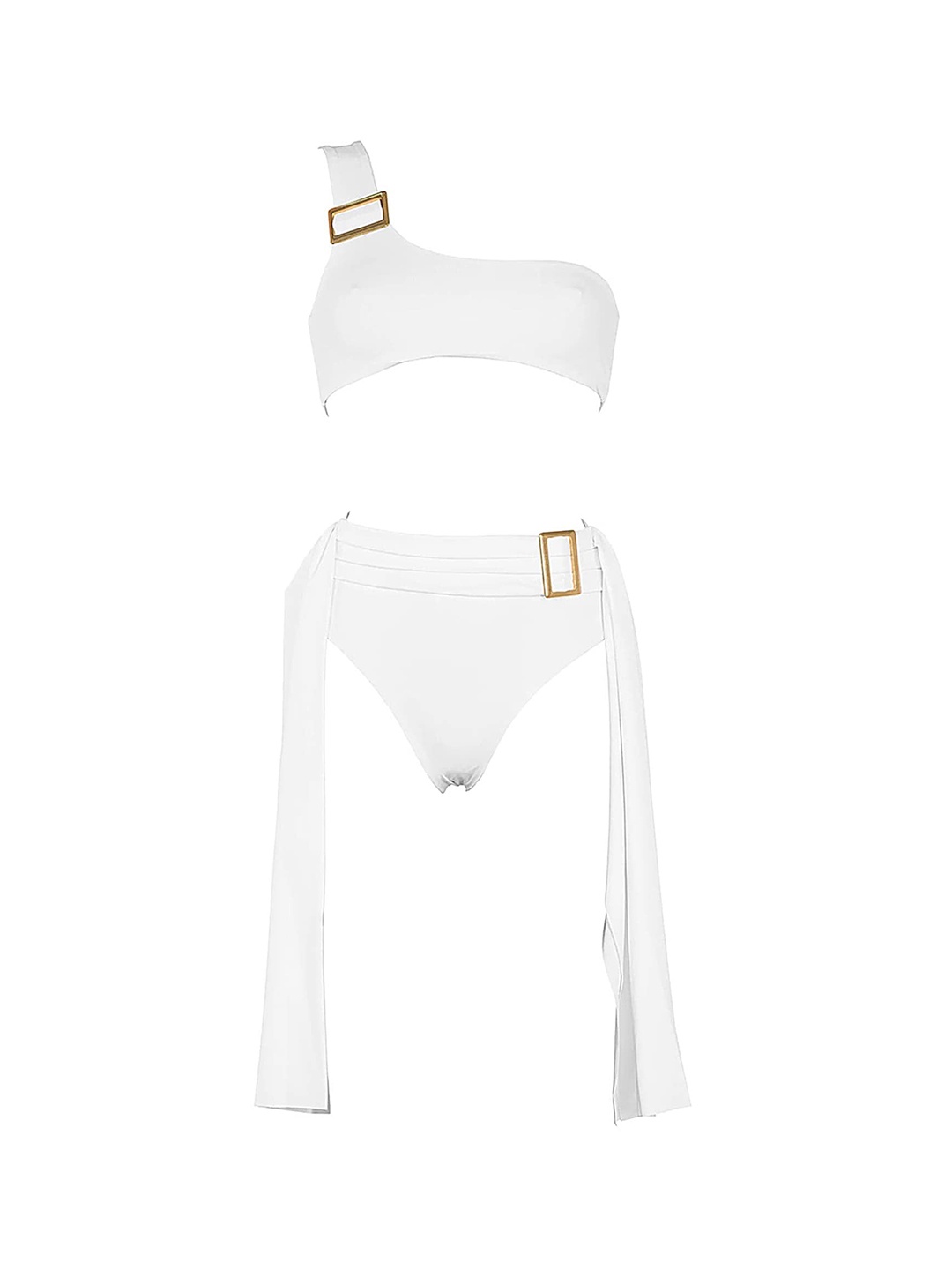 

LULU & SKY One Shoulder Medium Coverage Swim Bikini Set, White