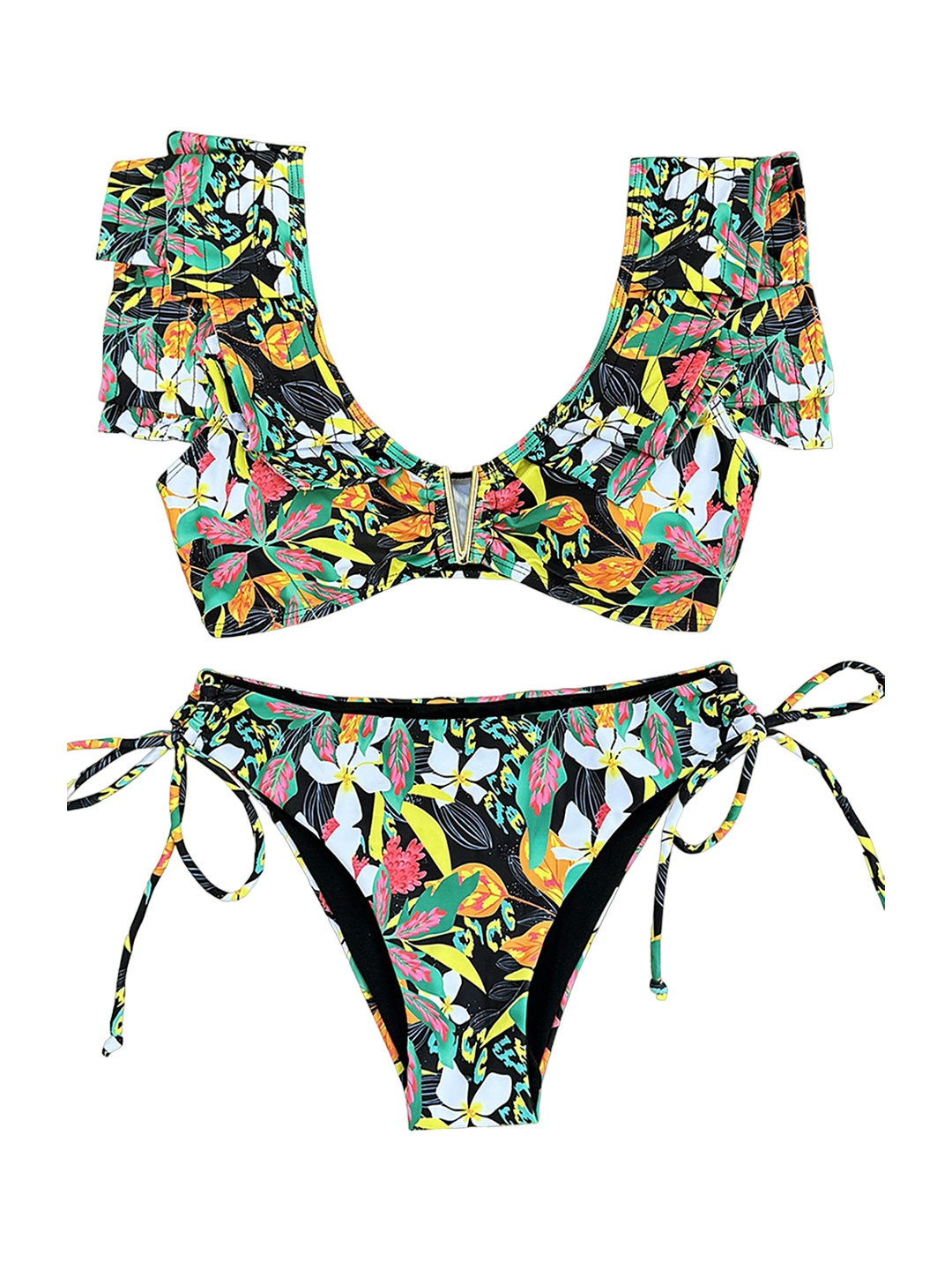 

LULU & SKY Printed Ruffled Swim Bikini Set, Black