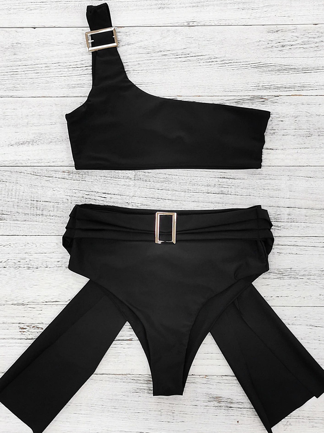 

LULU & SKY One Shoulder Swim Bikini Set, Black