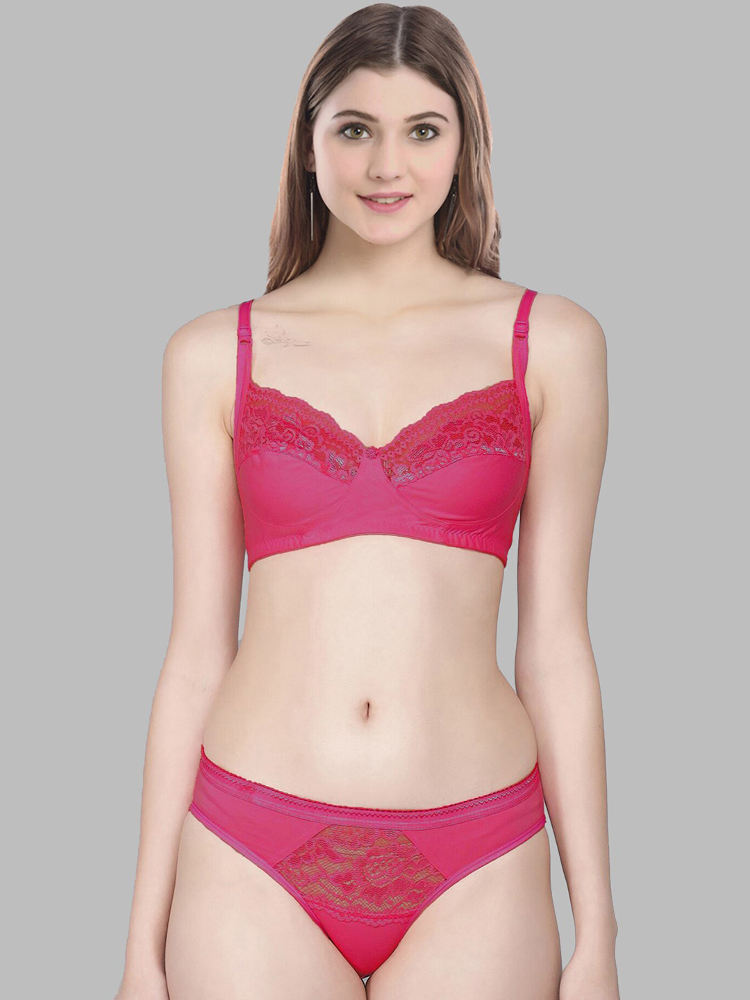 

AROUSY Self Design Non Padded Breathable Cotton Lingerie Set, Red
