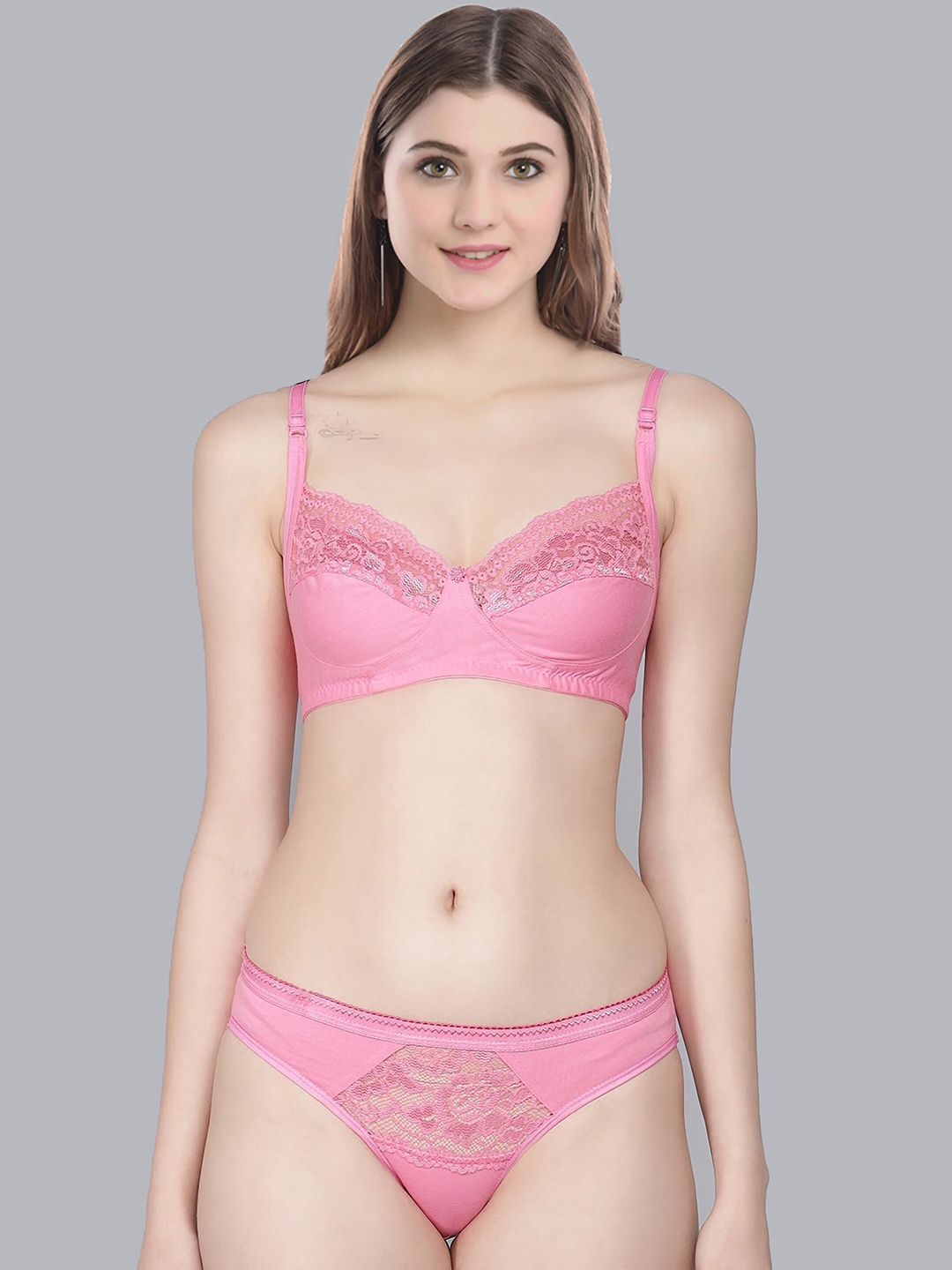 

AROUSY Self Design Non Padded Breathable Cotton Lingerie Set, Pink