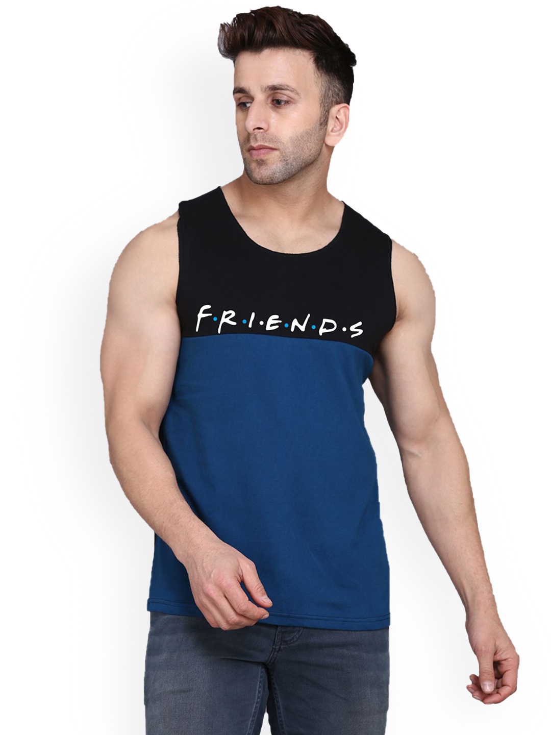 

SLOWLORIS Friends Printed Bio Wash Innerwear Gym Vests, Black