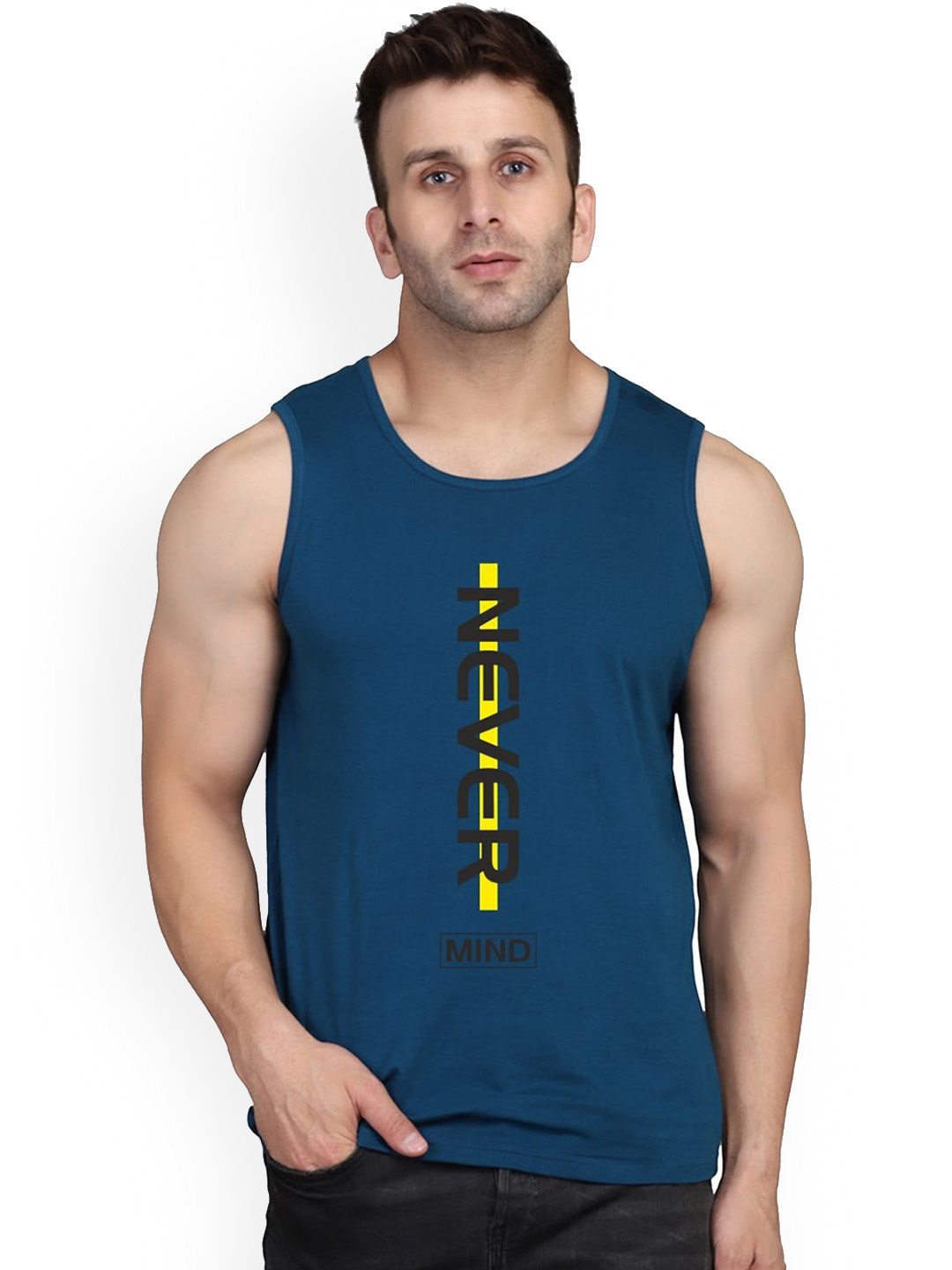 

SLOWLORIS Printed Cotton Innerwear Vests SL26 NEVER PEACOCK, Navy blue