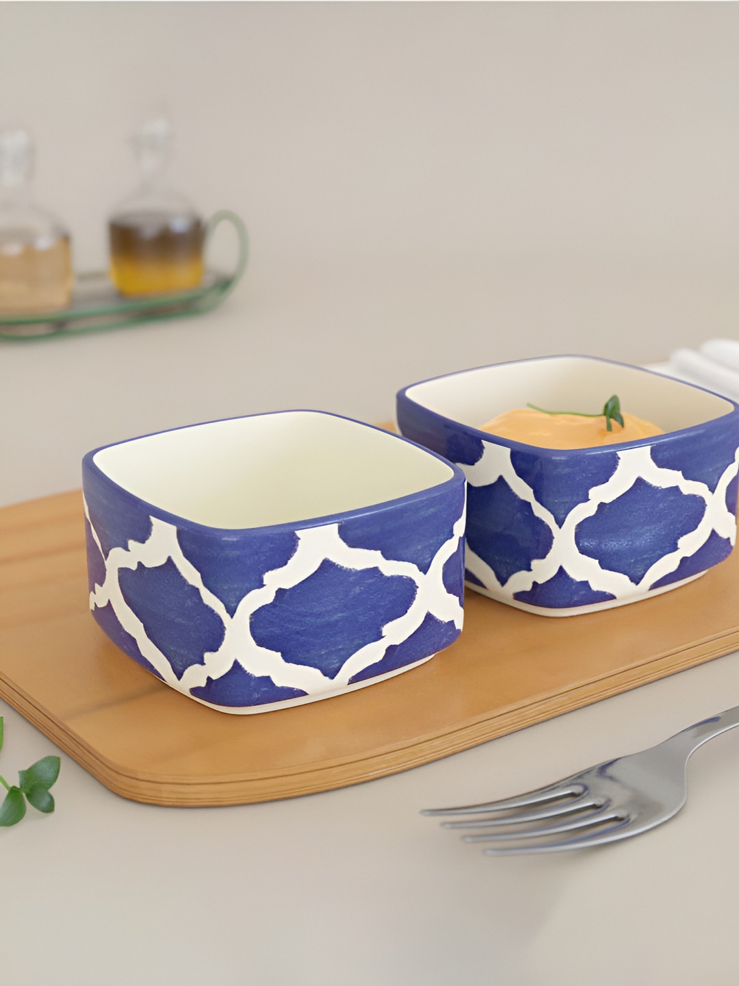

The Earth Store Moroccan Blue & White Ceramic 2 Pieces Microwave Safe Dip Bowls