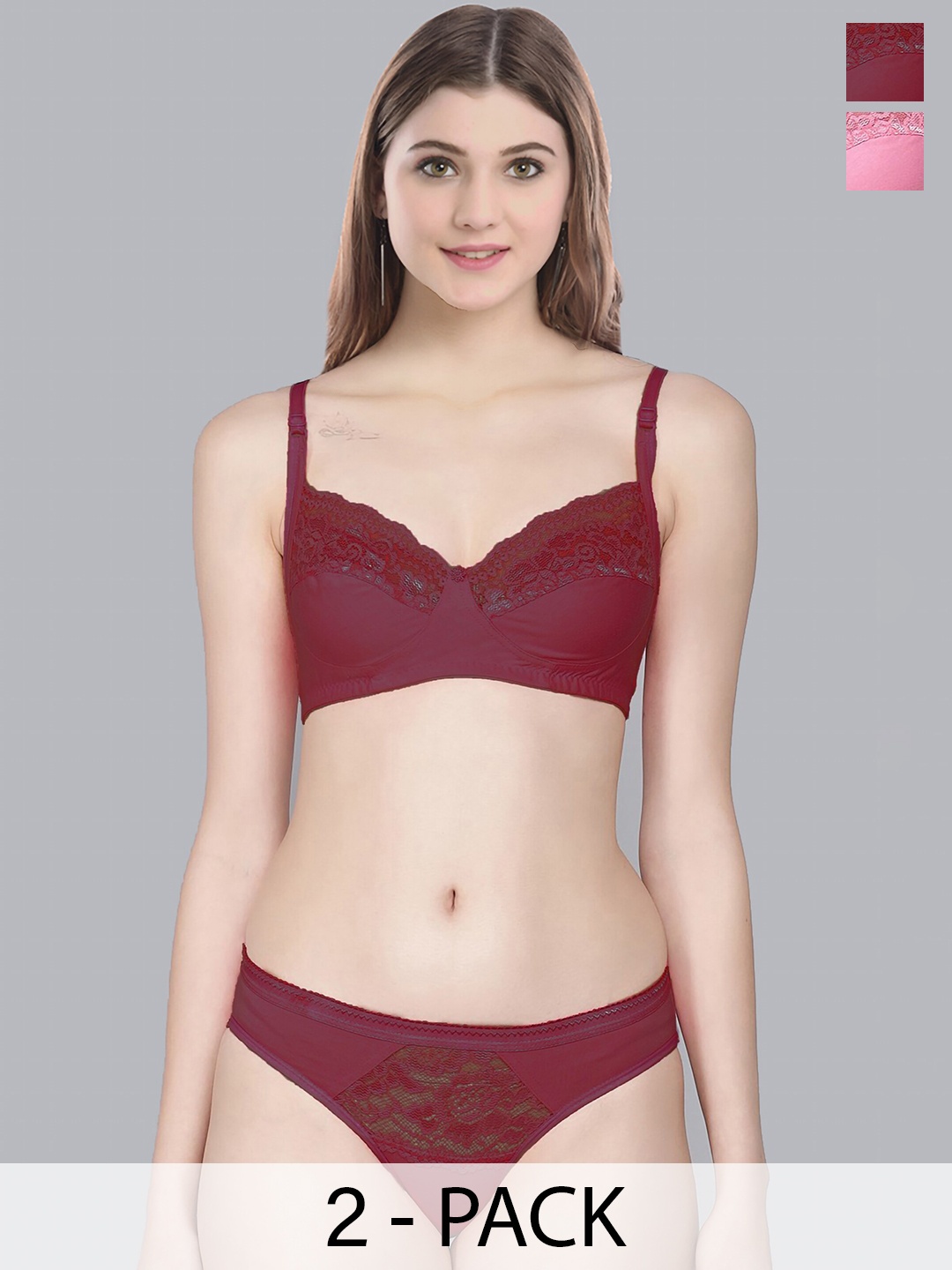 

PIBU Pack Of 2 Self Design Cotton Lingerie Set, Pink