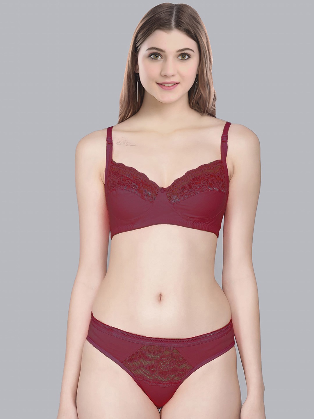 

PIBU Cotton Non-Padded Lingerie Set, Maroon