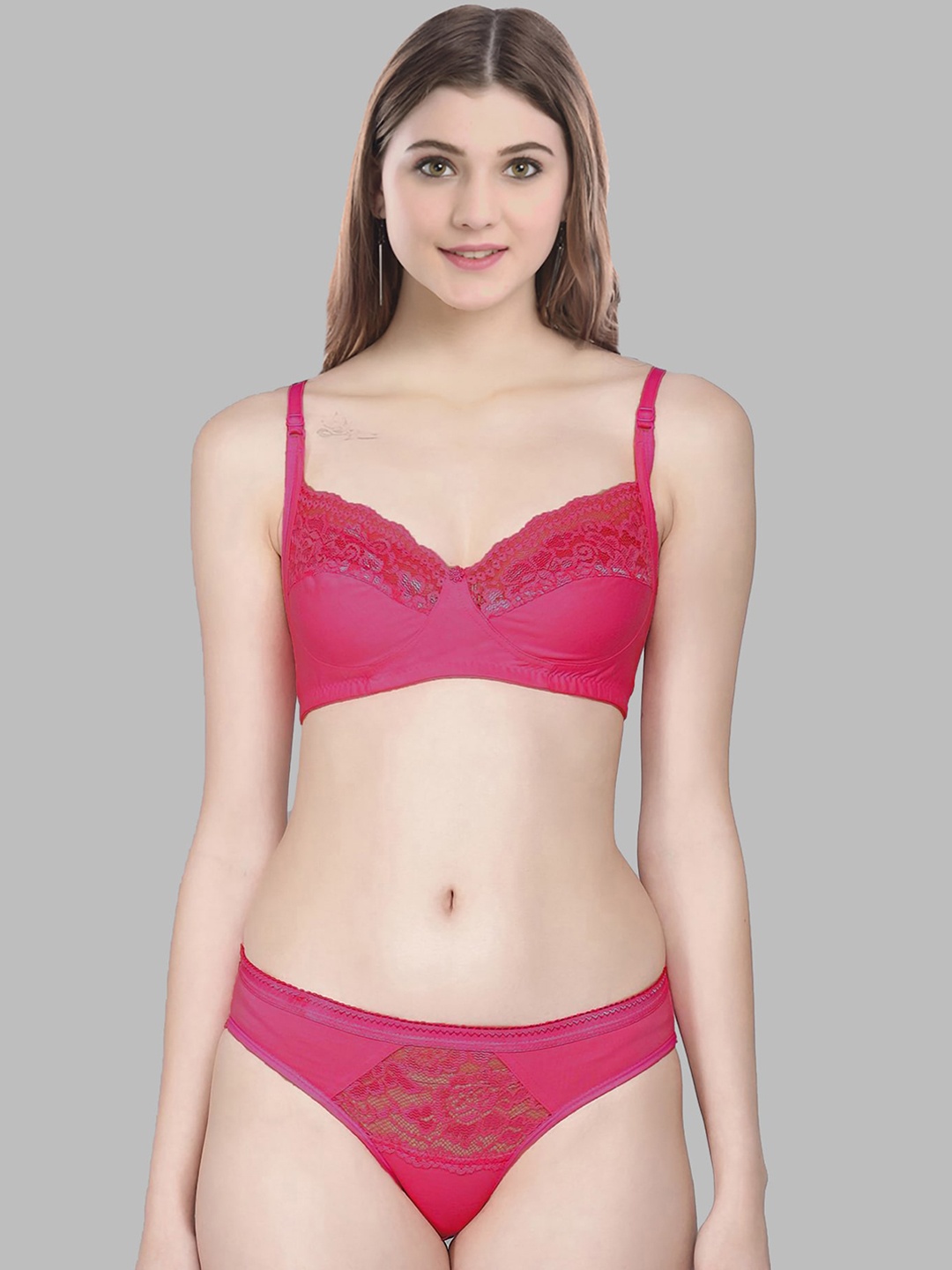 PIBU Self Design Cotton Lingerie Set, Red
