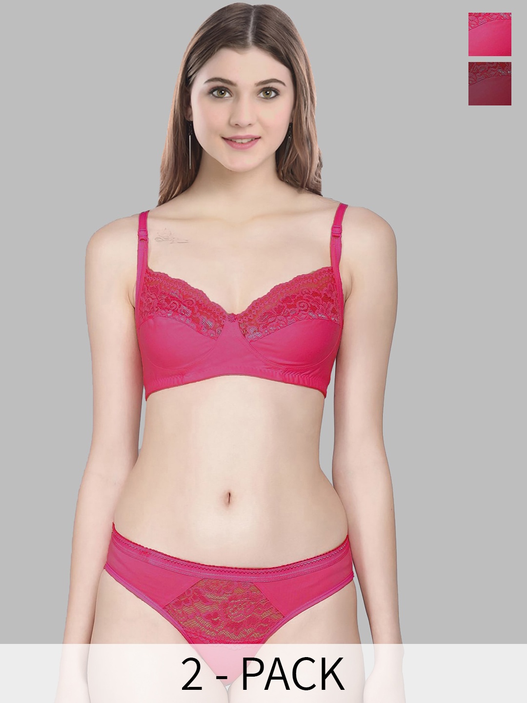

Aamarsh Pack Of 2 Self Designed Cotton Lingerie Set A_Qushi Set2, Red