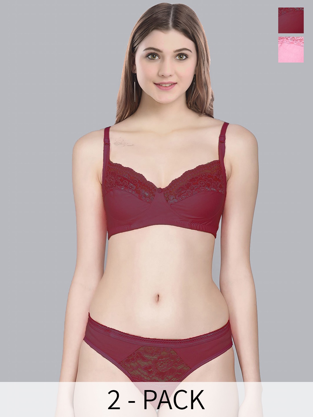 

Aamarsh Pack Of 2 Self Design Cotton Lingerie Sets, Maroon
