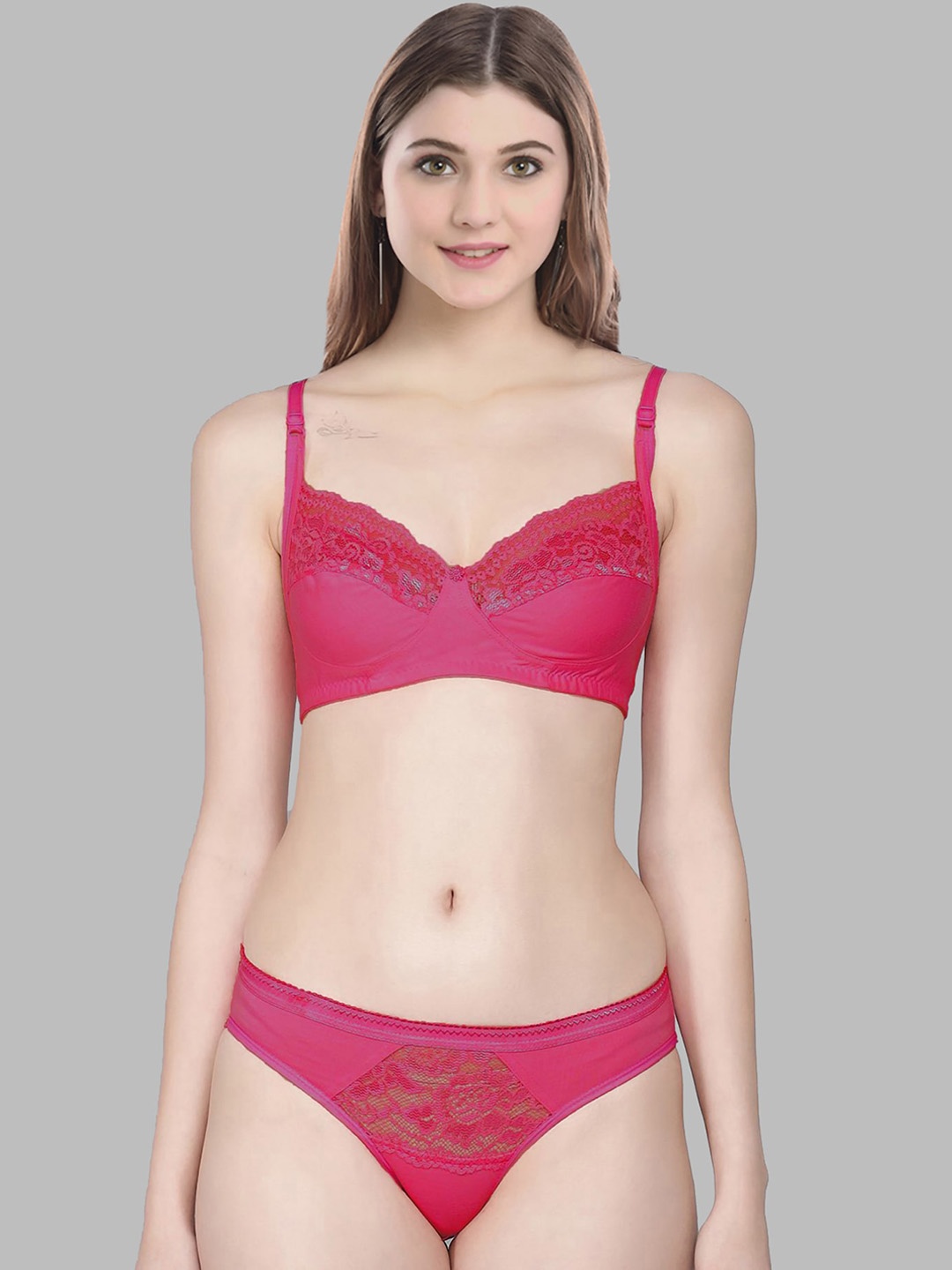 Aamarsh Self Design Non Padded Cotton Lingerie Set, Pink
