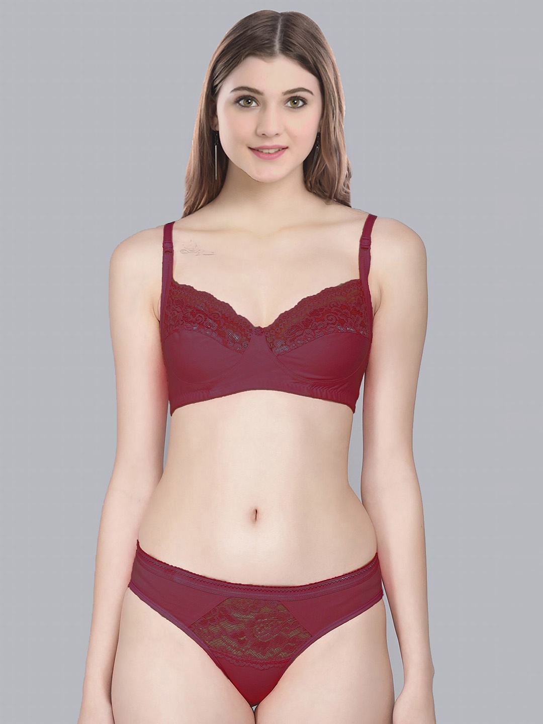 

Aamarsh Self Design Cotton Lingerie Set, Maroon