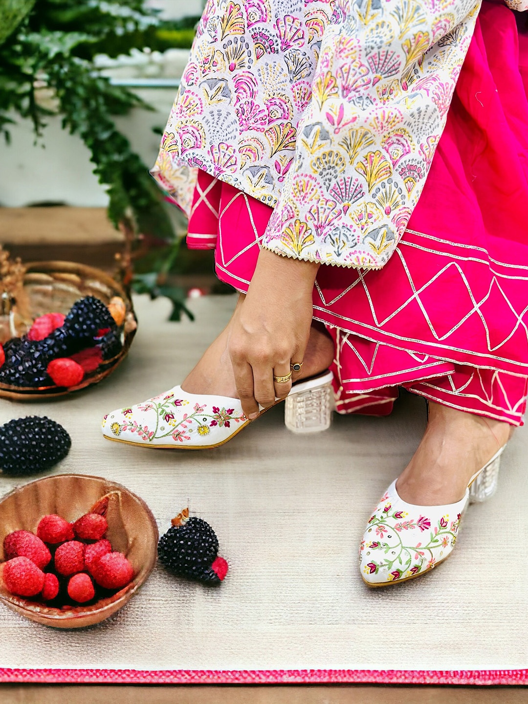

Kiana House Of Fashion Embellished Block Heel Mules, Pink