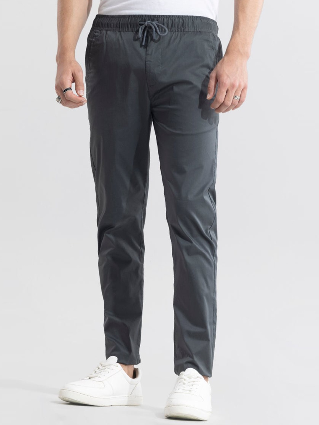 

Snitch Men Grey Smart Loose Fit Cotton Trousers