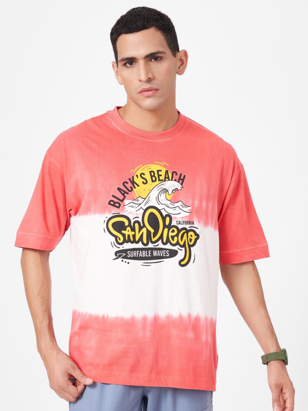 

ZU Printed Pure Cotton Round Neck Oversized T-shirt, Red