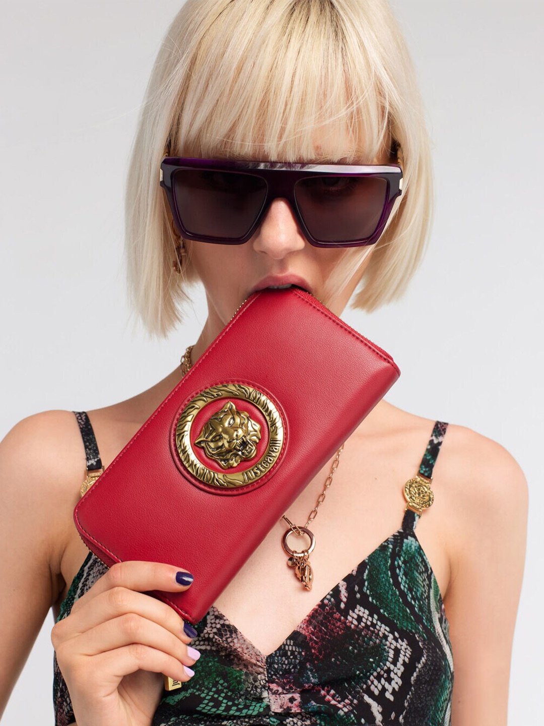 

Just Cavalli Embellished Zip Around Wallet, Red