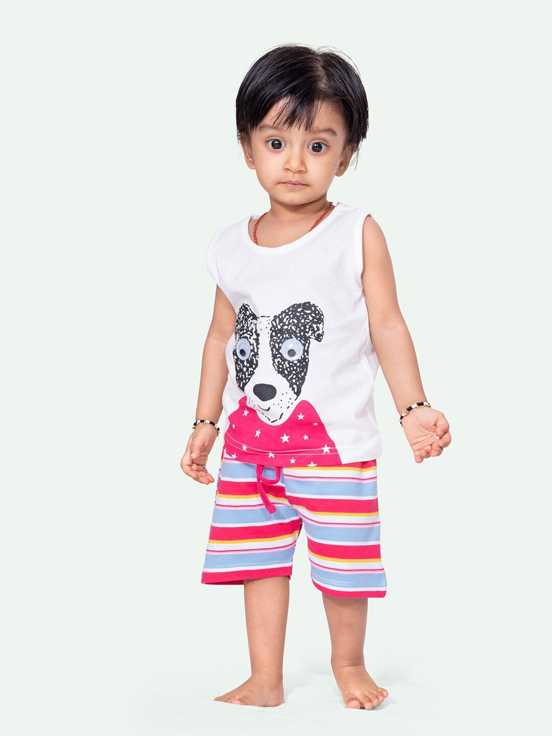 

ariel Kids Printed Sleeveless Pure Cotton T-shirt with Shorts, Pink