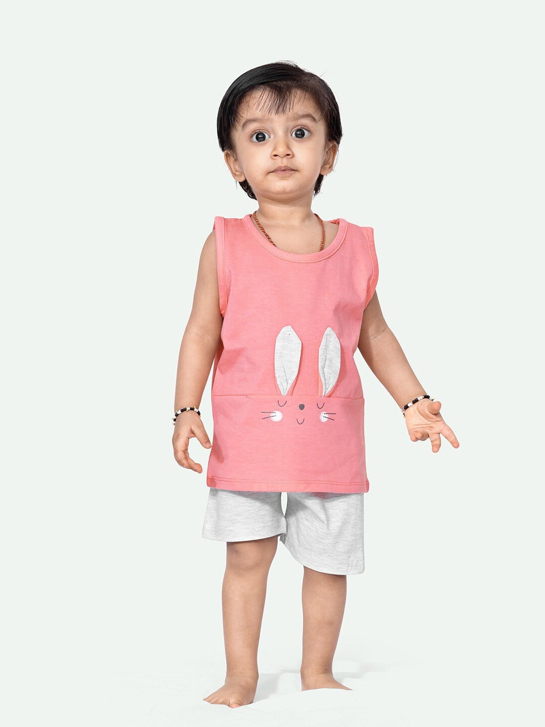 

ariel Kids Printed Sleeveless Pure Cotton T-shirt with Shorts, Pink