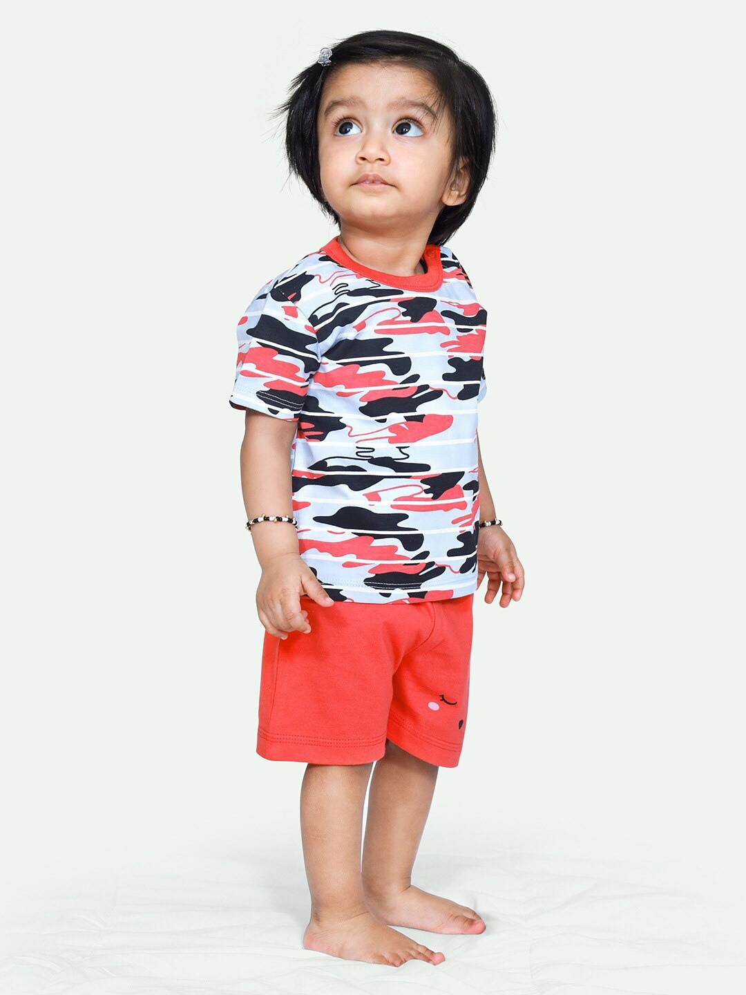 

ariel Infant Girls Striped Pure Cotton T-shirt With Shorts, Red