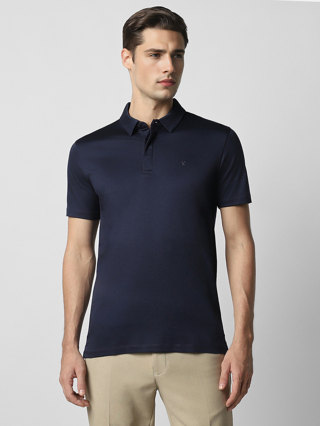 

V Dot Polo Collar Slim Fit Cotton T-shirt, Navy blue