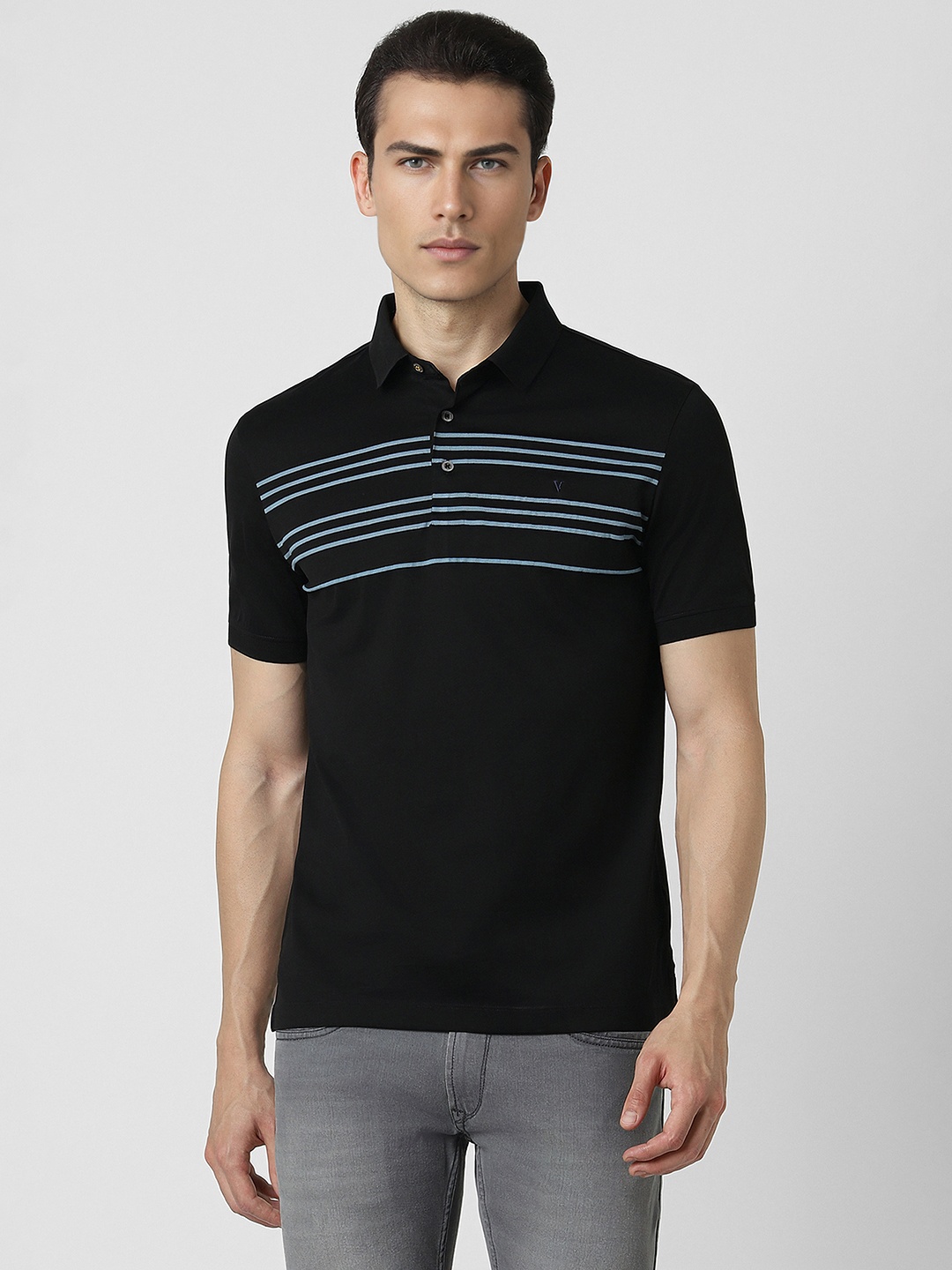 

Van Heusen Striped Polo Collar T-shirt, Black