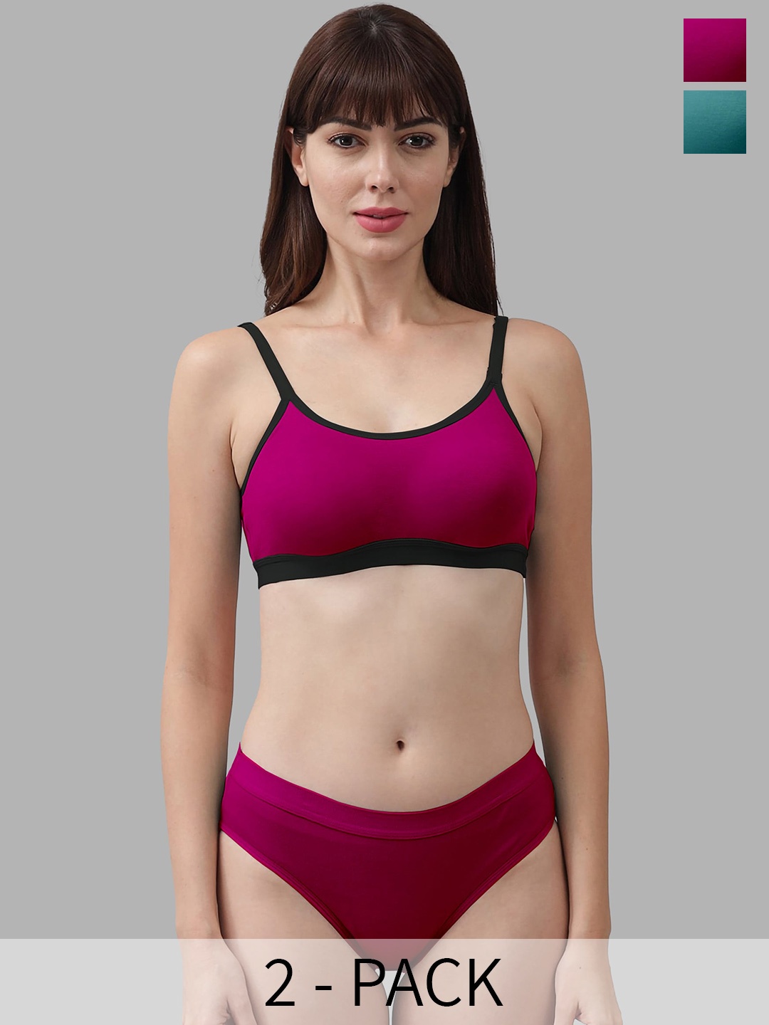 

AROUSY Pack Of 2 Cotton Breathable Lingerie Sets, Green