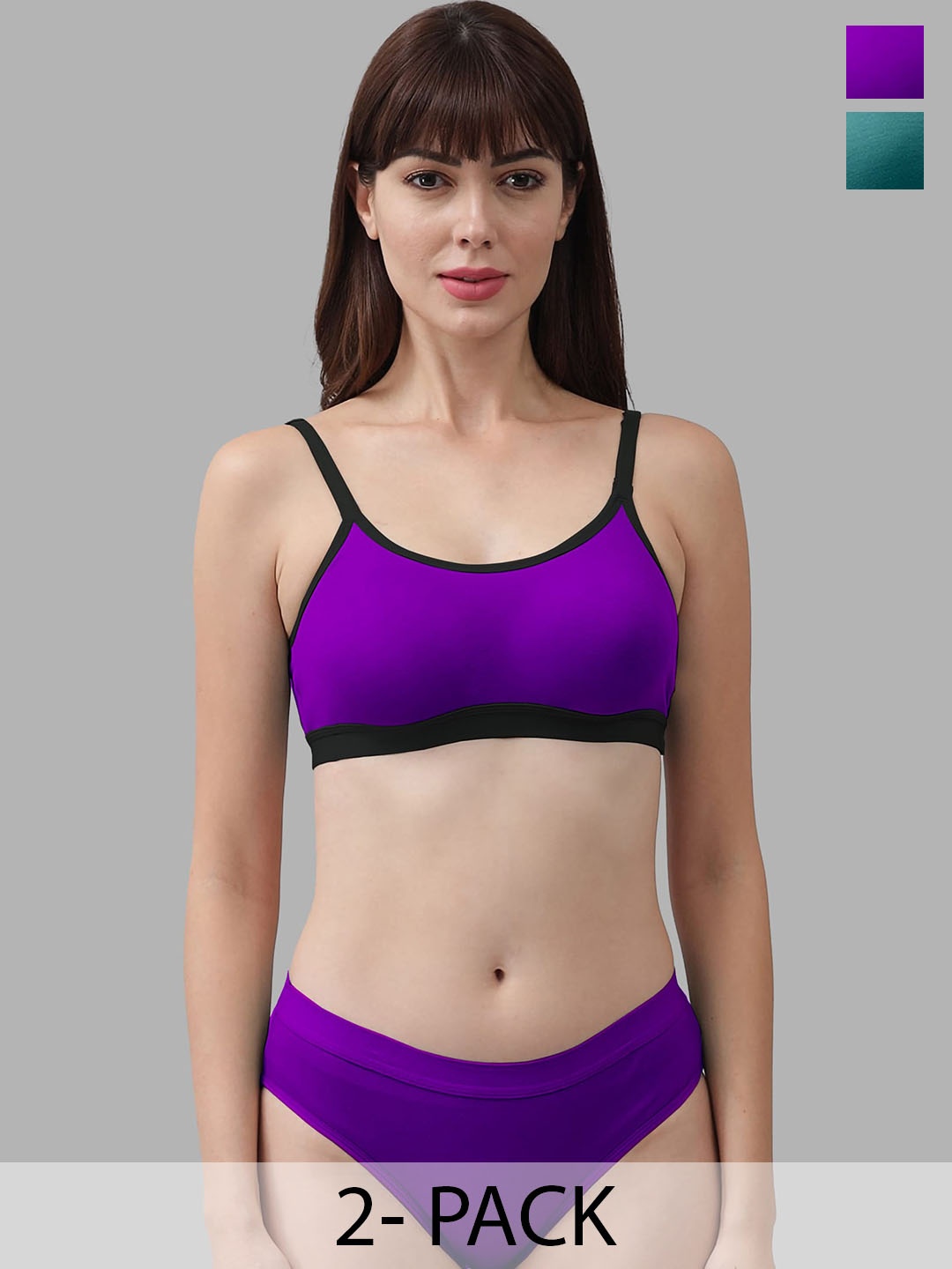 

AROUSY Pack Of 2 Non-Padded Breathable Mid-Rise Cotton Briefs Lingerie Set, Green