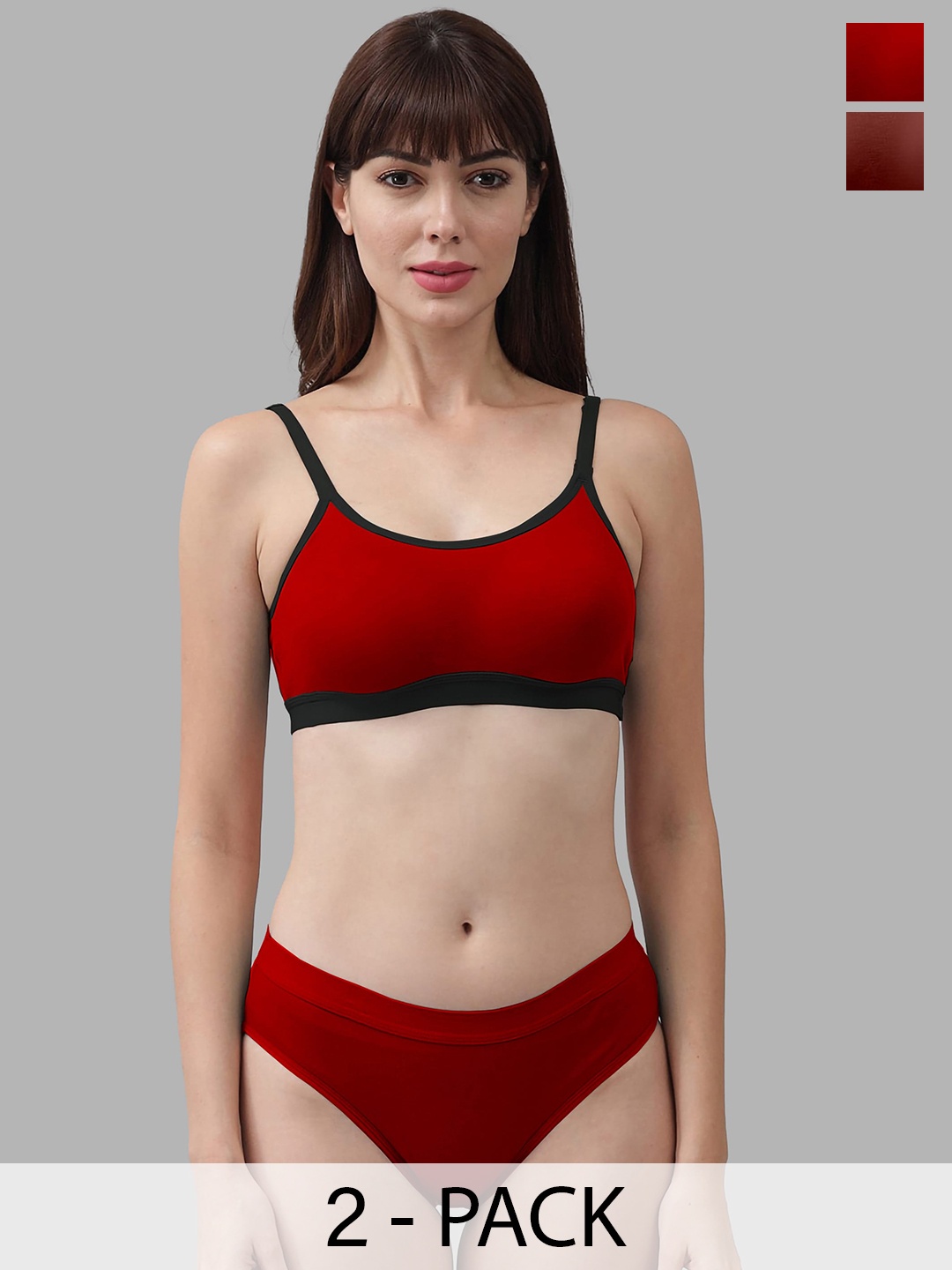 

AROUSY Pack Of 2 Non-Padded Cotton Lingerie Set, Red