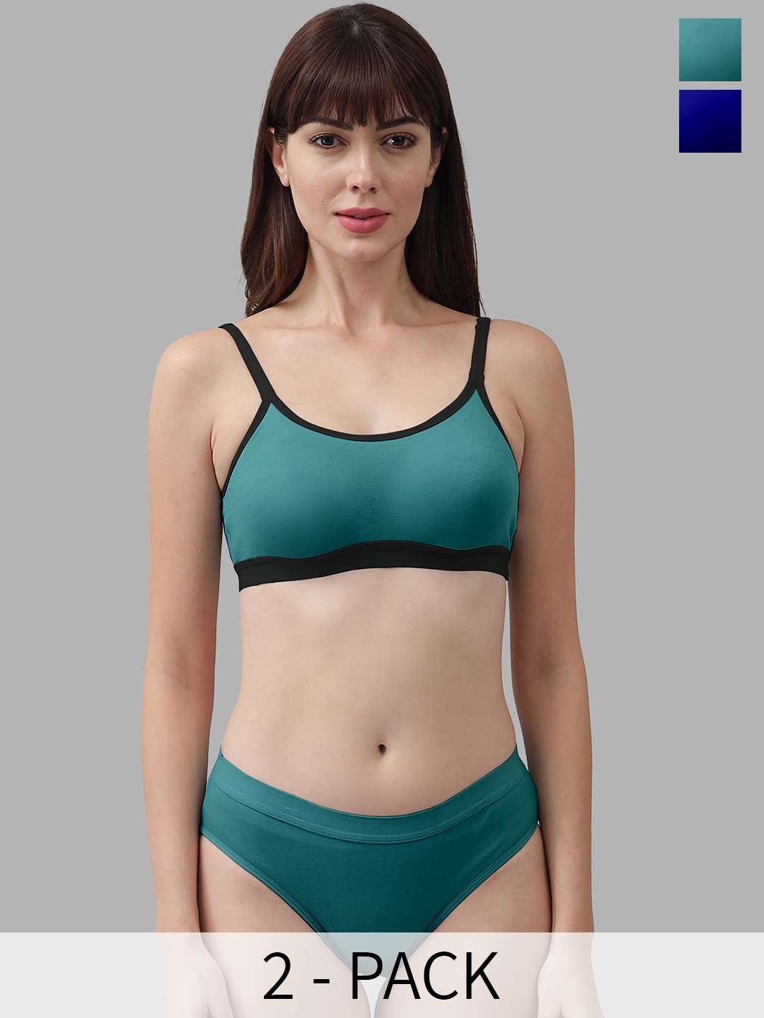 AROUSY Pack Of 2 Cotton Lingerie Set, Green