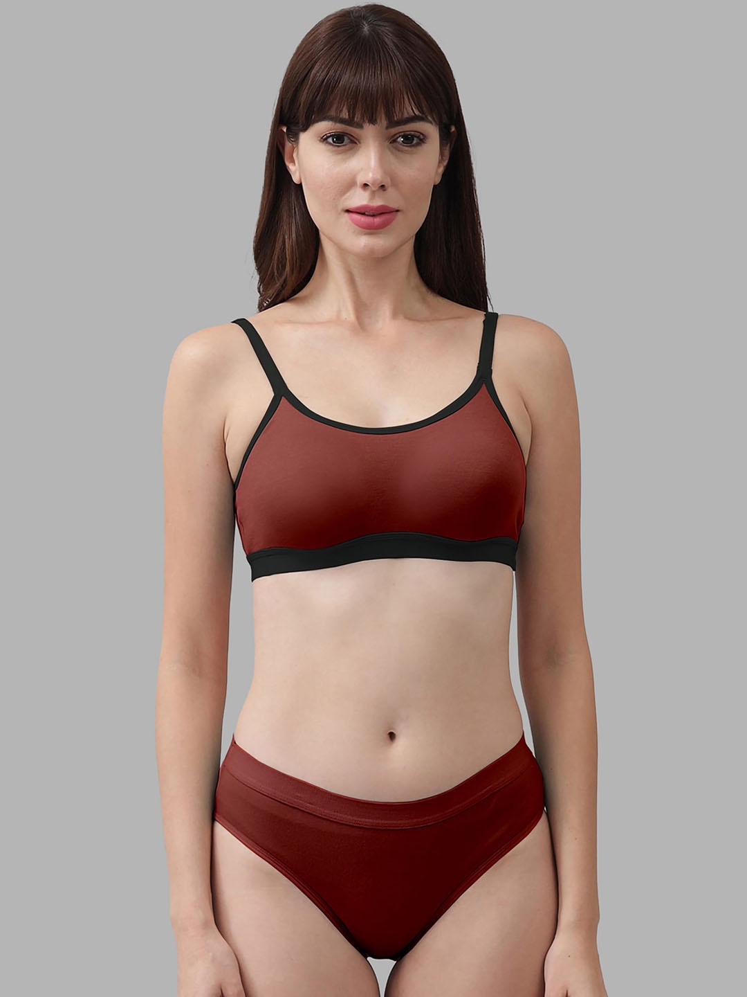

AROUSY Non-Padded Cotton Lingerie Set, Maroon
