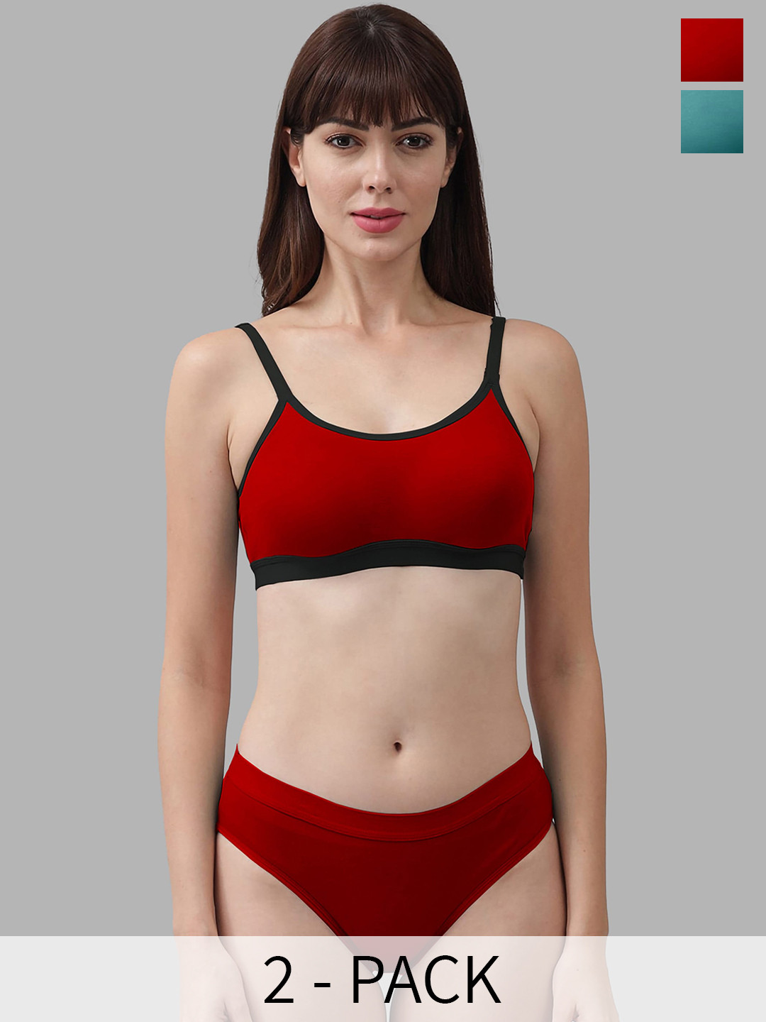 

AROUSY Pack Of 2 Cotton Breathable Lingerie Set, Red