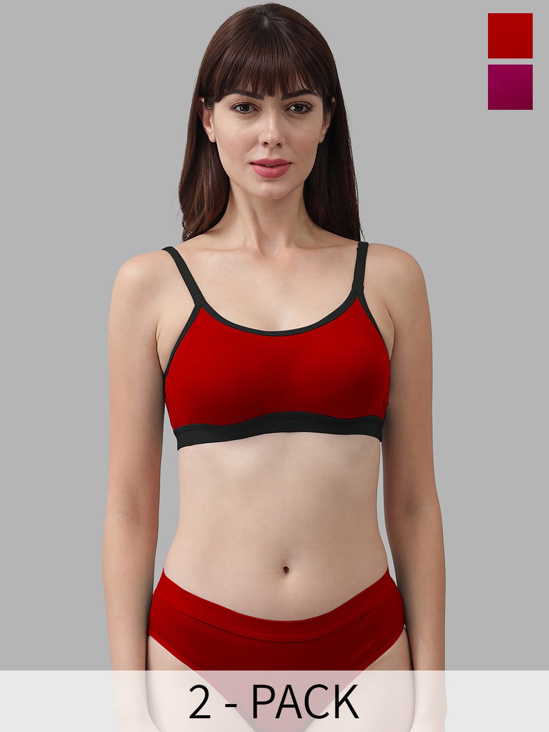 AROUSY Pack Of 2 Cotton Breathable Lingerie Set, Red