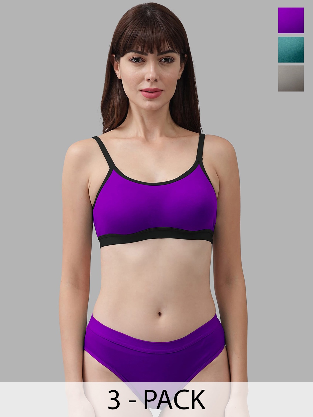 

AROUSY Pack Of 3 Non-Padded Cotton Lingerie Set, Green