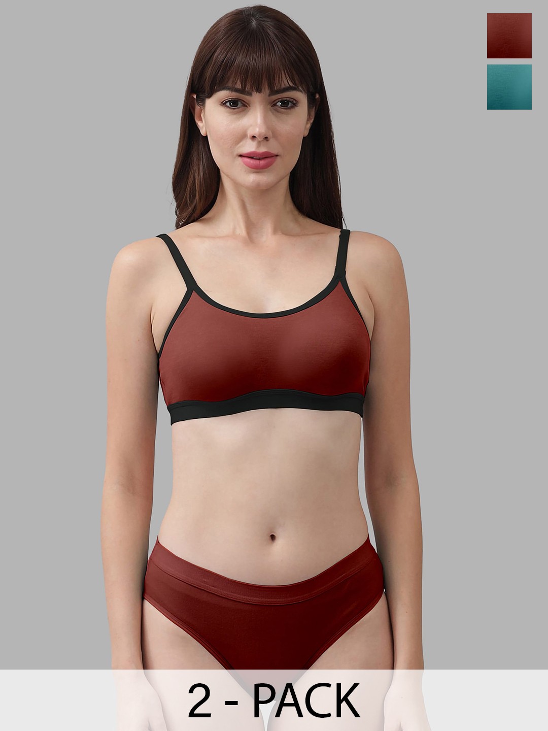 

AROUSY Pack Of 2 Non-Padded Cotton Lingerie Set, Green