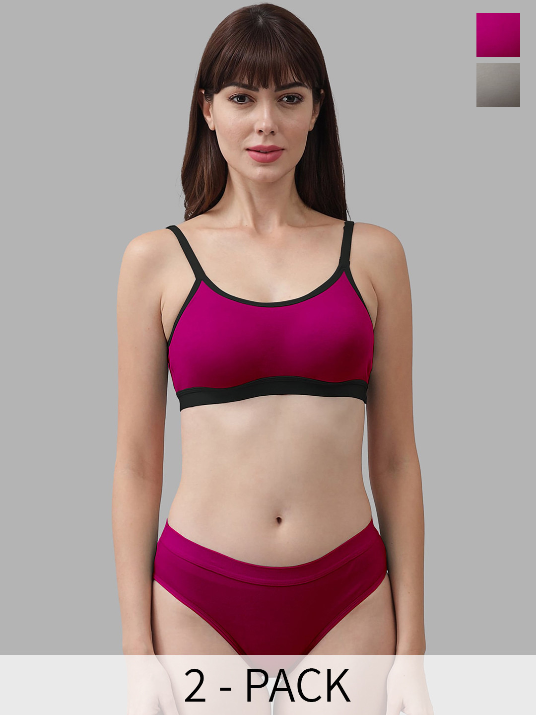 

AROUSY Pack Of 2 Non-Padded Cotton Lingerie Set, Pink