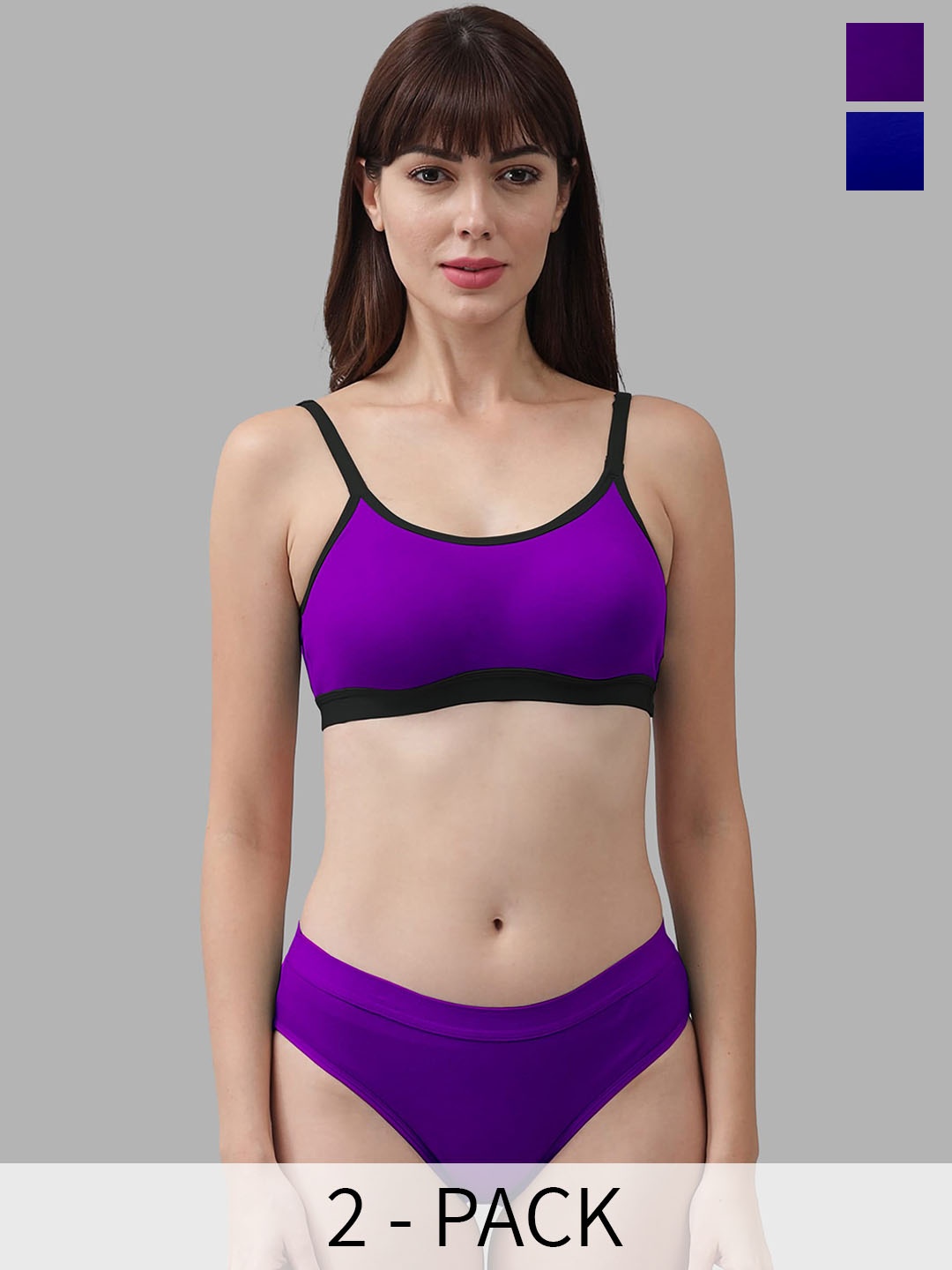 

AROUSY Pack Of 2 Non-Padded Cotton Lingerie Set, Purple