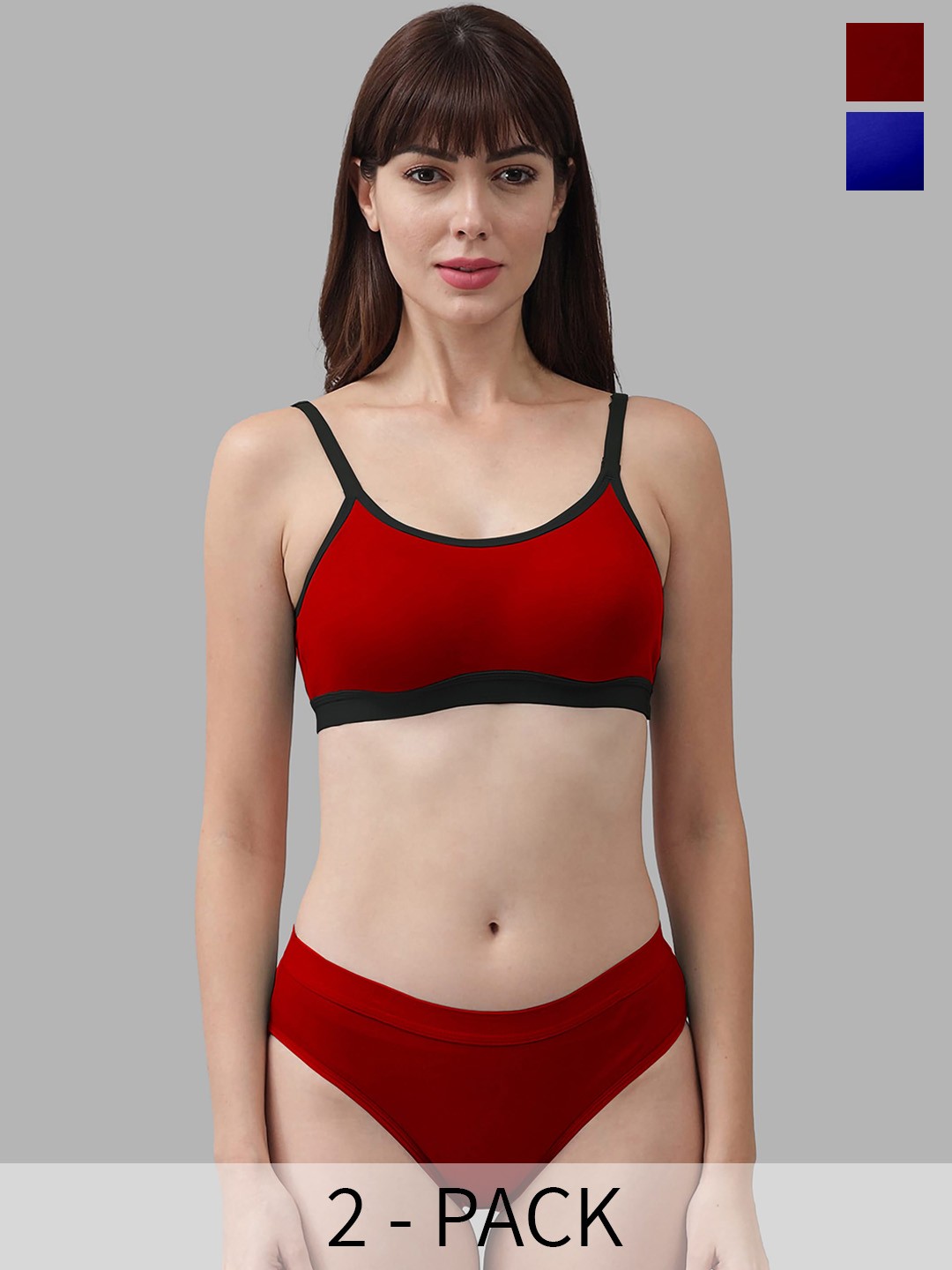 

PIBU Pack Of 2 Non Padded Breathable Cotton Lingerie Set, Red