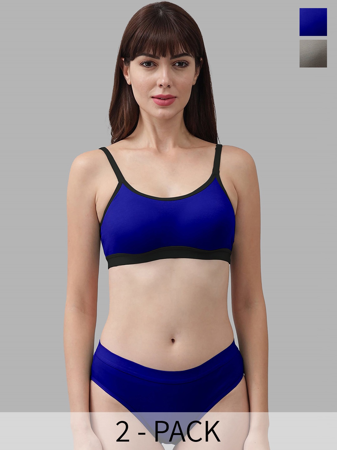 

PIBU Pack Of 2 Non Padded Breathable Cotton Lingerie Set, Grey
