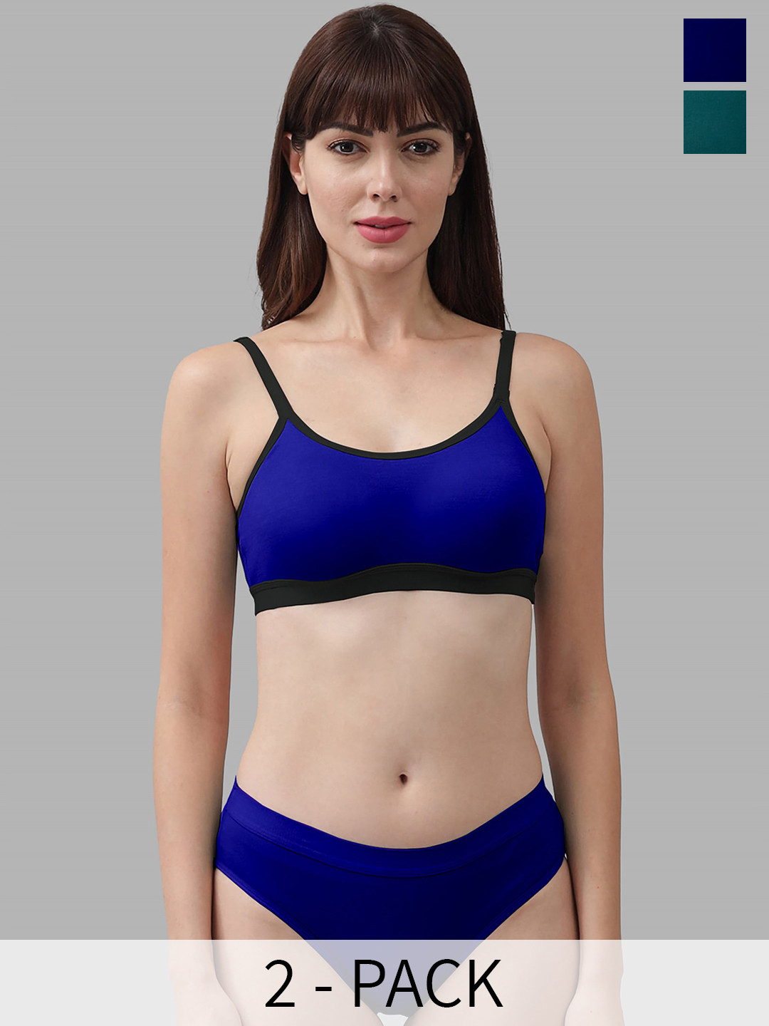 

PIBU Pack Of 2 Mid-Rise Non-Padded Cotton Lingerie Set, Green