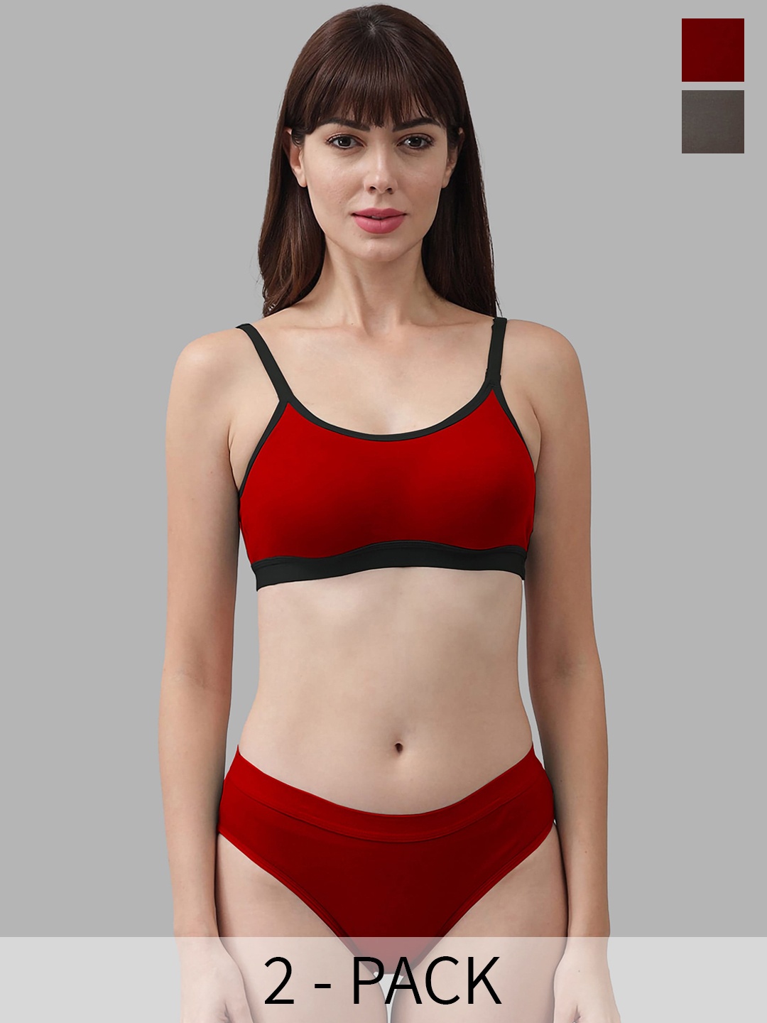 

PIBU Pack Of 2 Mid-Rise Non-Padded Cotton Lingerie Set, Red