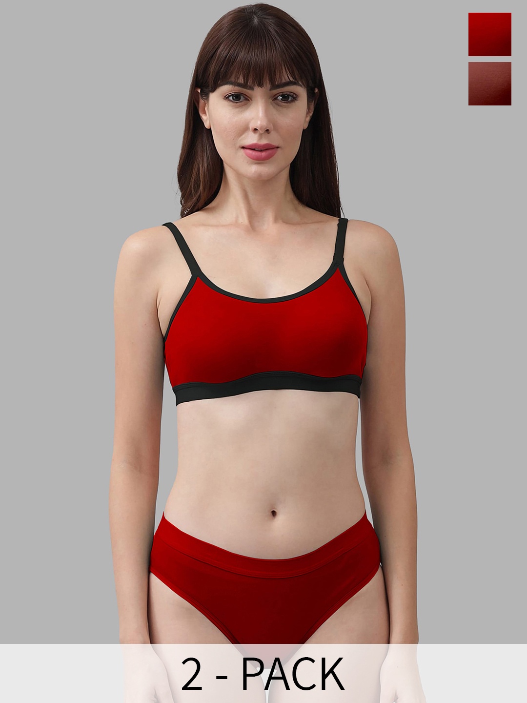 

PIBU Pack Of 2 Non Padded Breathable Cotton Lingerie Set, Red