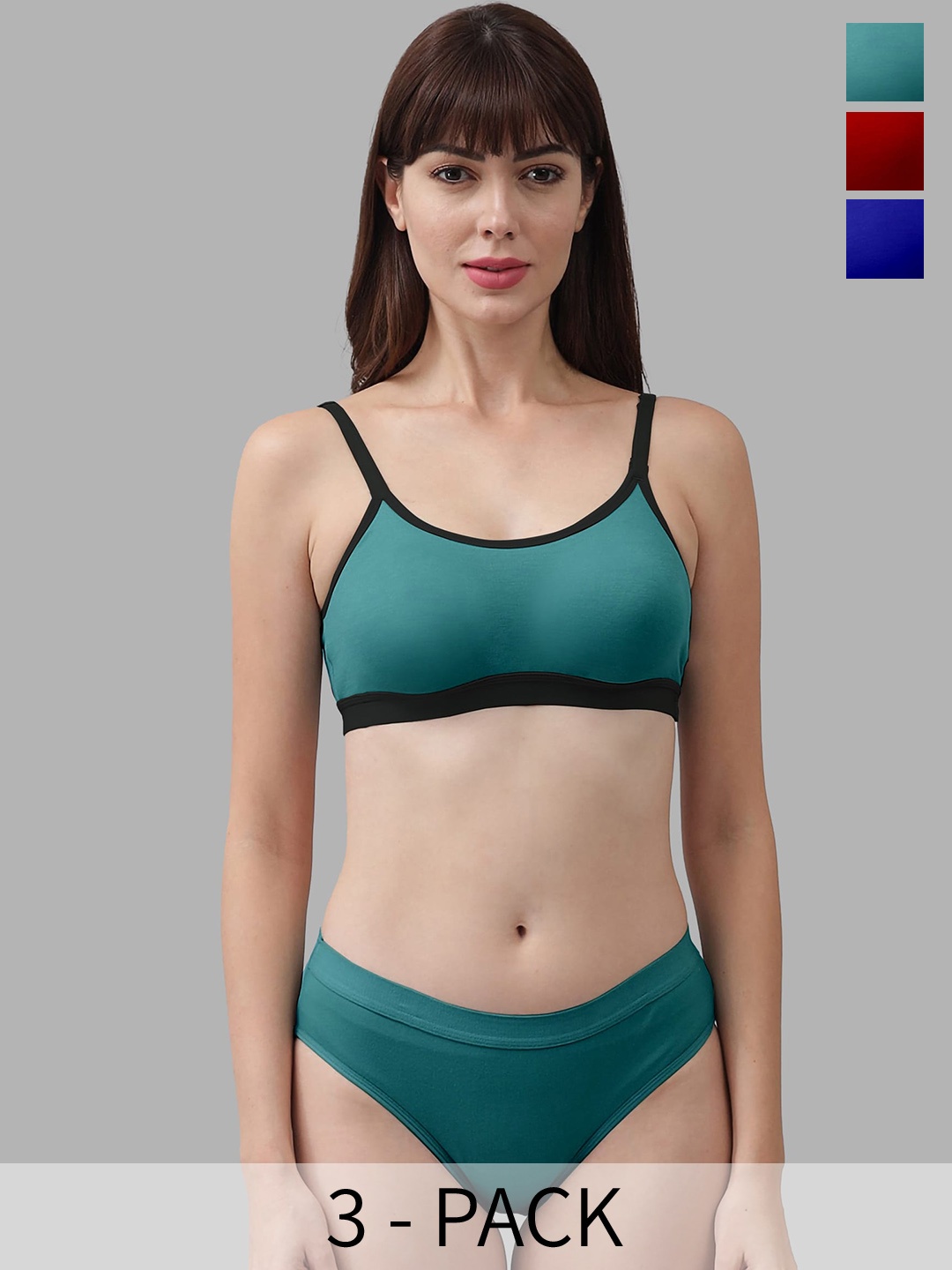 

PIBU Pack Of 3 Non Padded Breathable Cotton Lingerie Set, Red