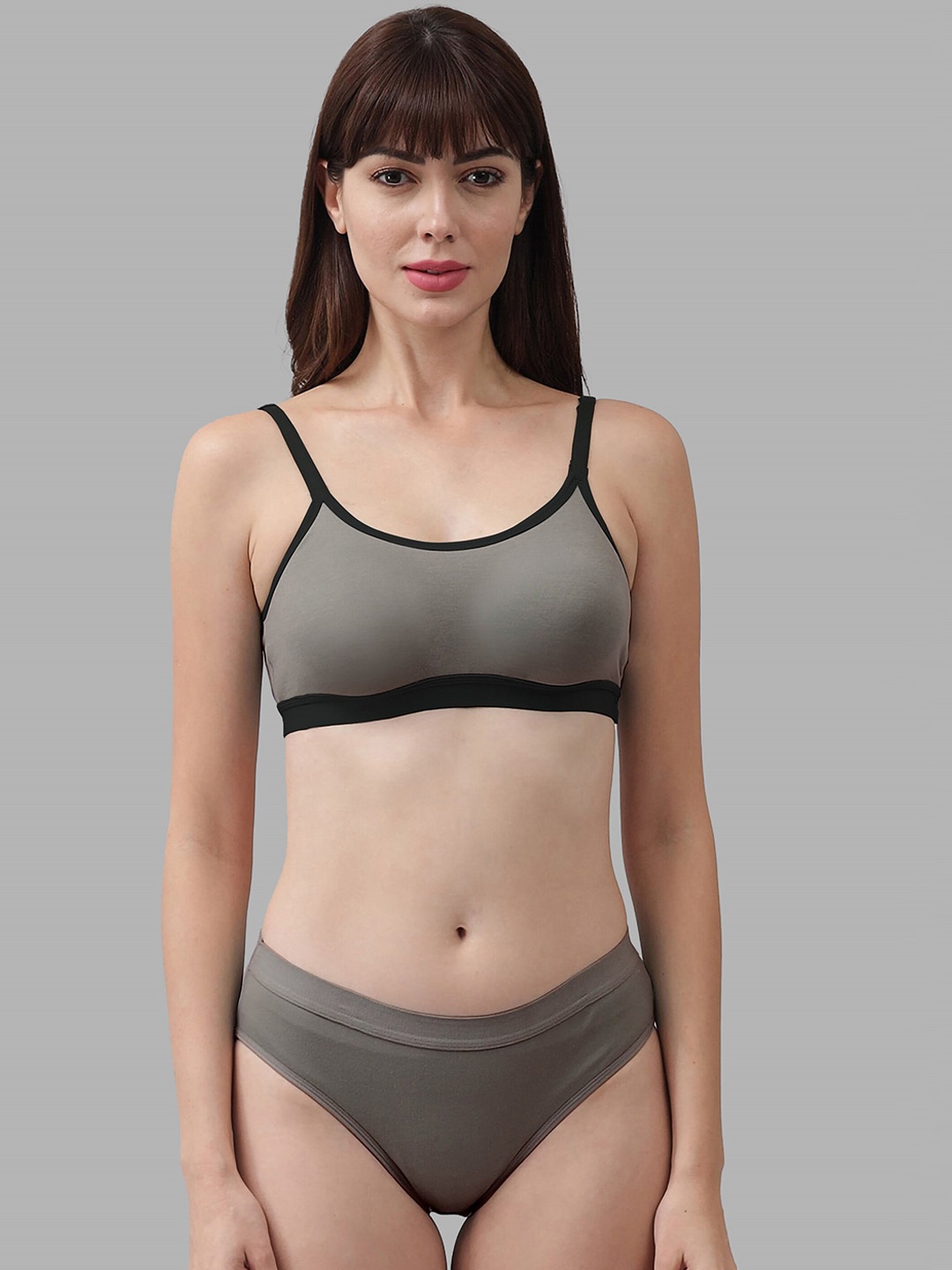 

PIBU Non Padded Breathable Cotton Lingerie Set, Grey