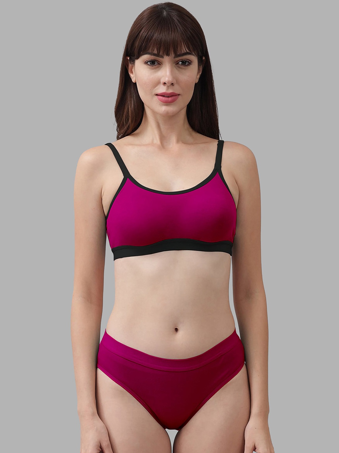 

PIBU Non Padded Breathable Cotton Lingerie Set, Pink
