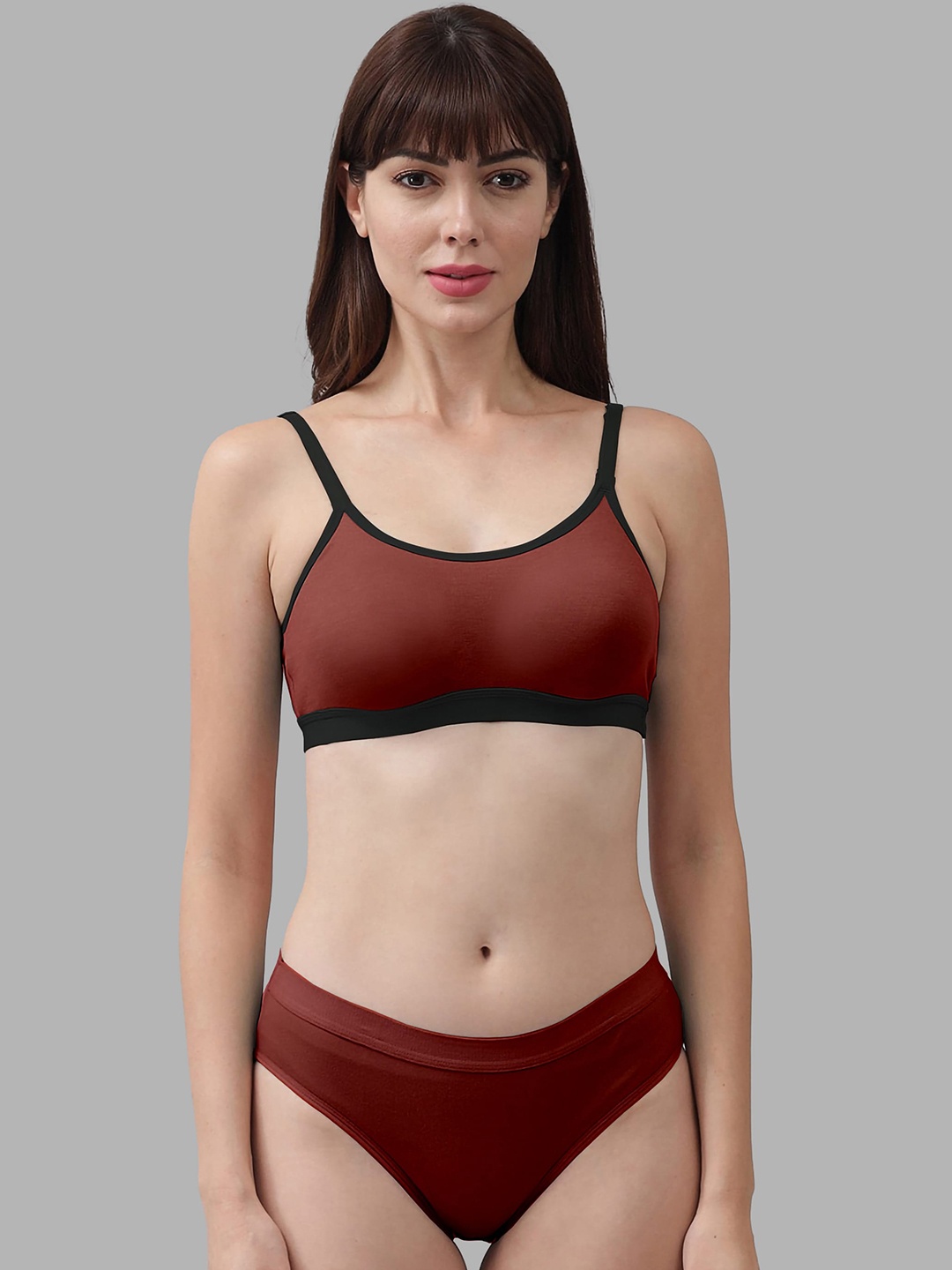 

PIBU Mid-Rise Non-Padded Cotton Lingerie Set, Maroon