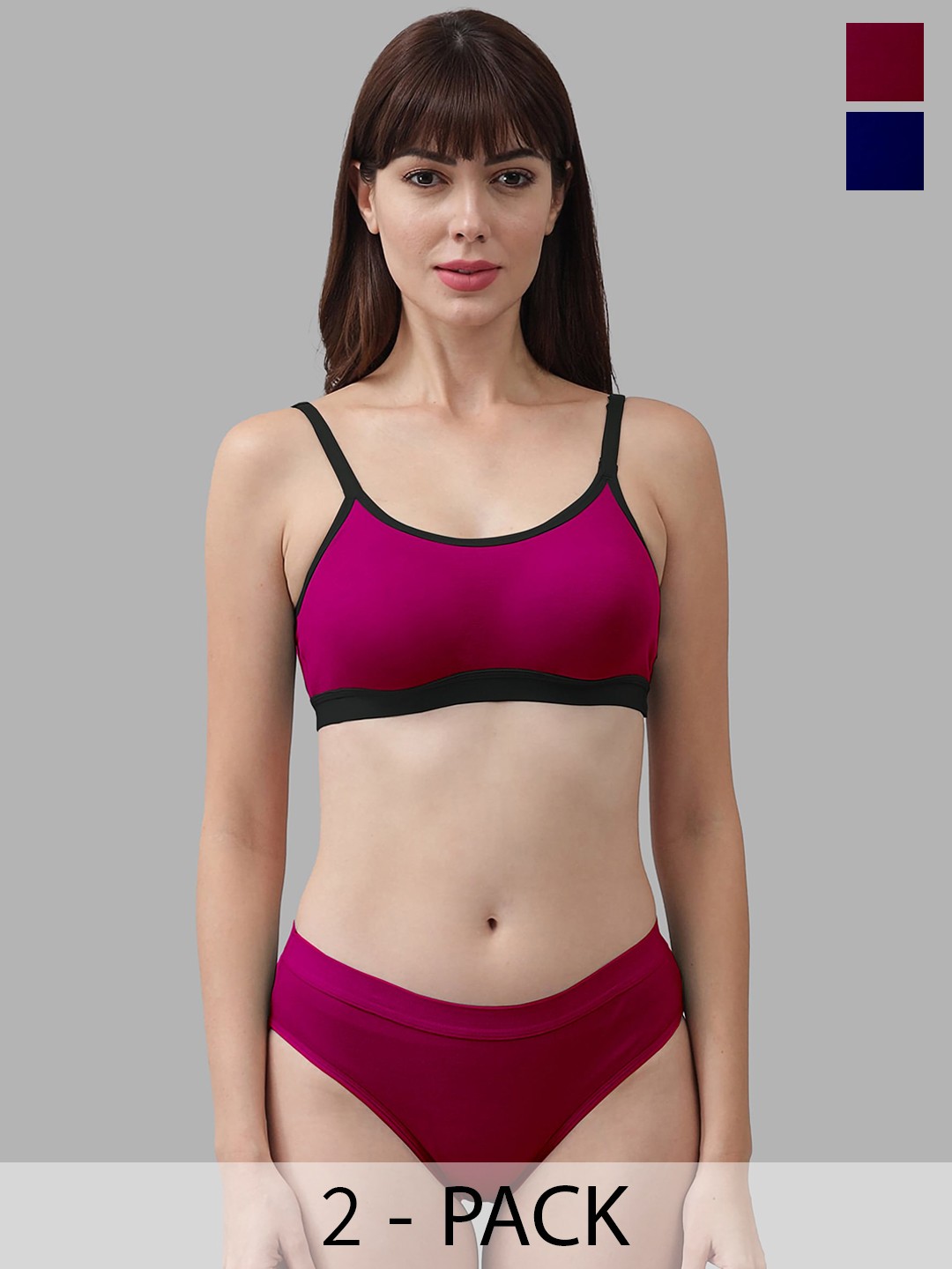 

PIBU Pack Of 2 Mid-Rise Non-Padded Cotton Lingerie Set, Pink