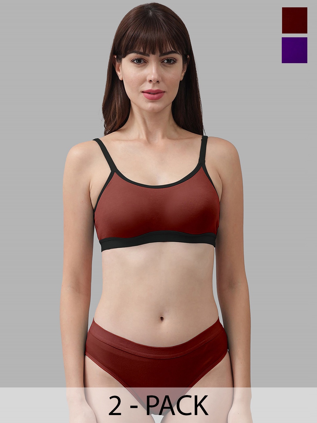 

PIBU Pack Of 2 Cotton Breathable Lingerie Sets, Purple
